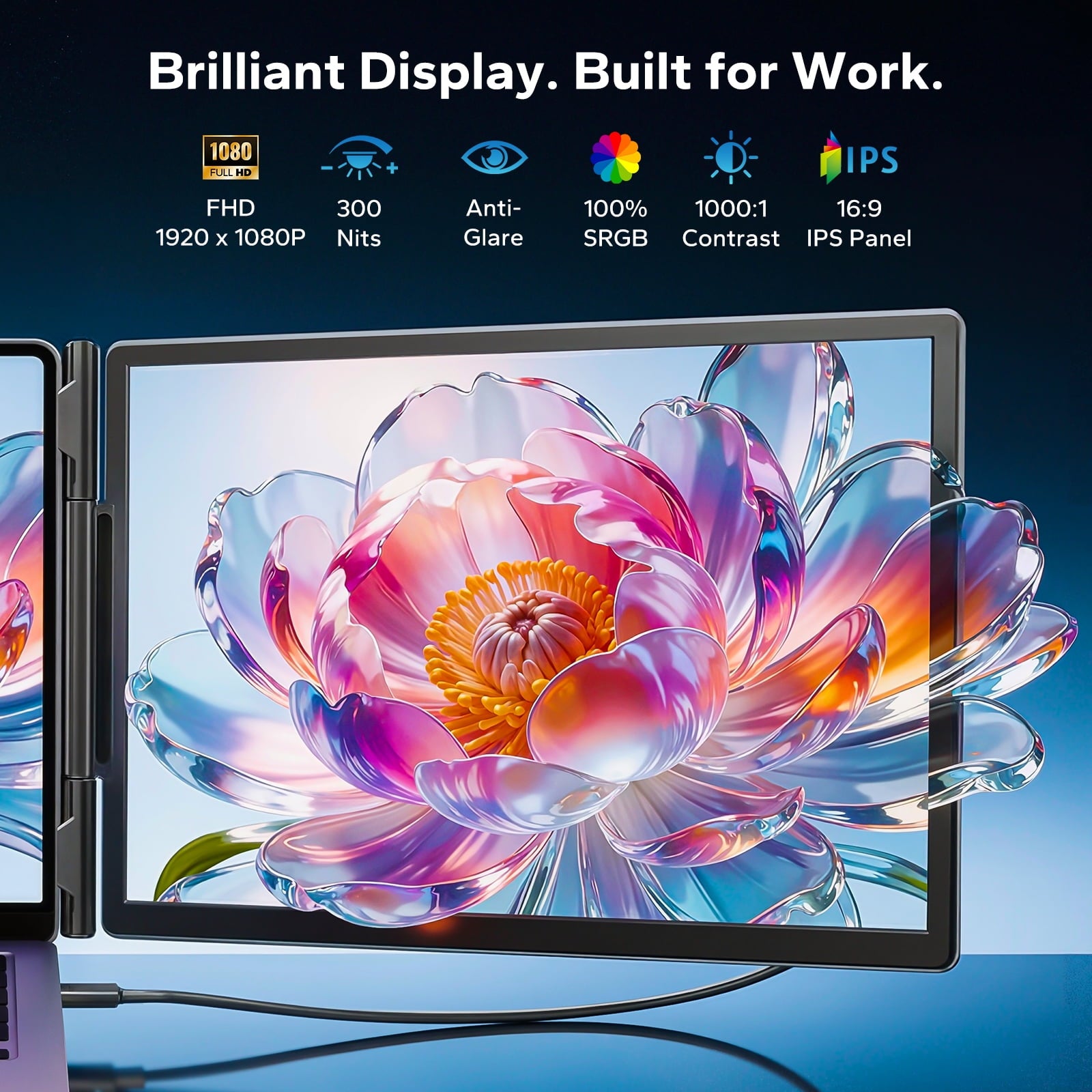 Laptop Screen Extender Dual Monitor, 14" FHD 1080P IPS Portable Monitor for Laptop, Triple Screen Setup, USB-C & HDMI Compatible, Plug & Play, Fits 13"-17.3" Laptops, Travel Laptop Monitor Extender