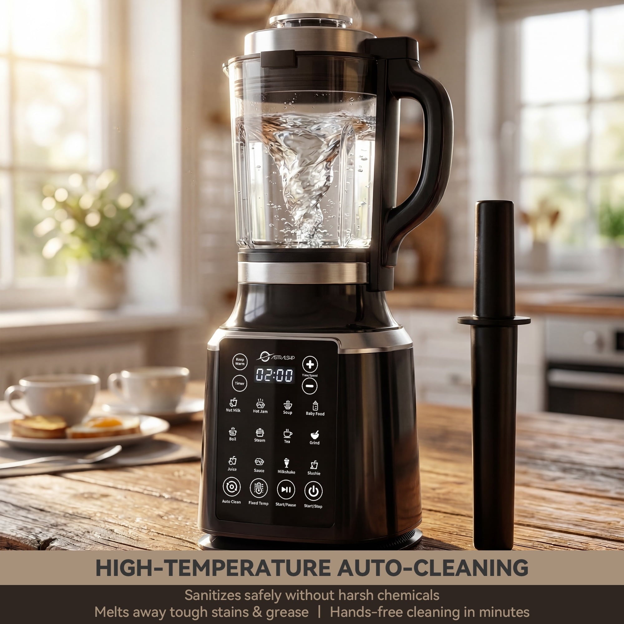ASTRALSHIP Glass Blender for Kitchen, 1500W High-Speed Hot & Cold Blender for Smoothies, 59 oz Capacity, 14 Presets & Auto Clean, Black