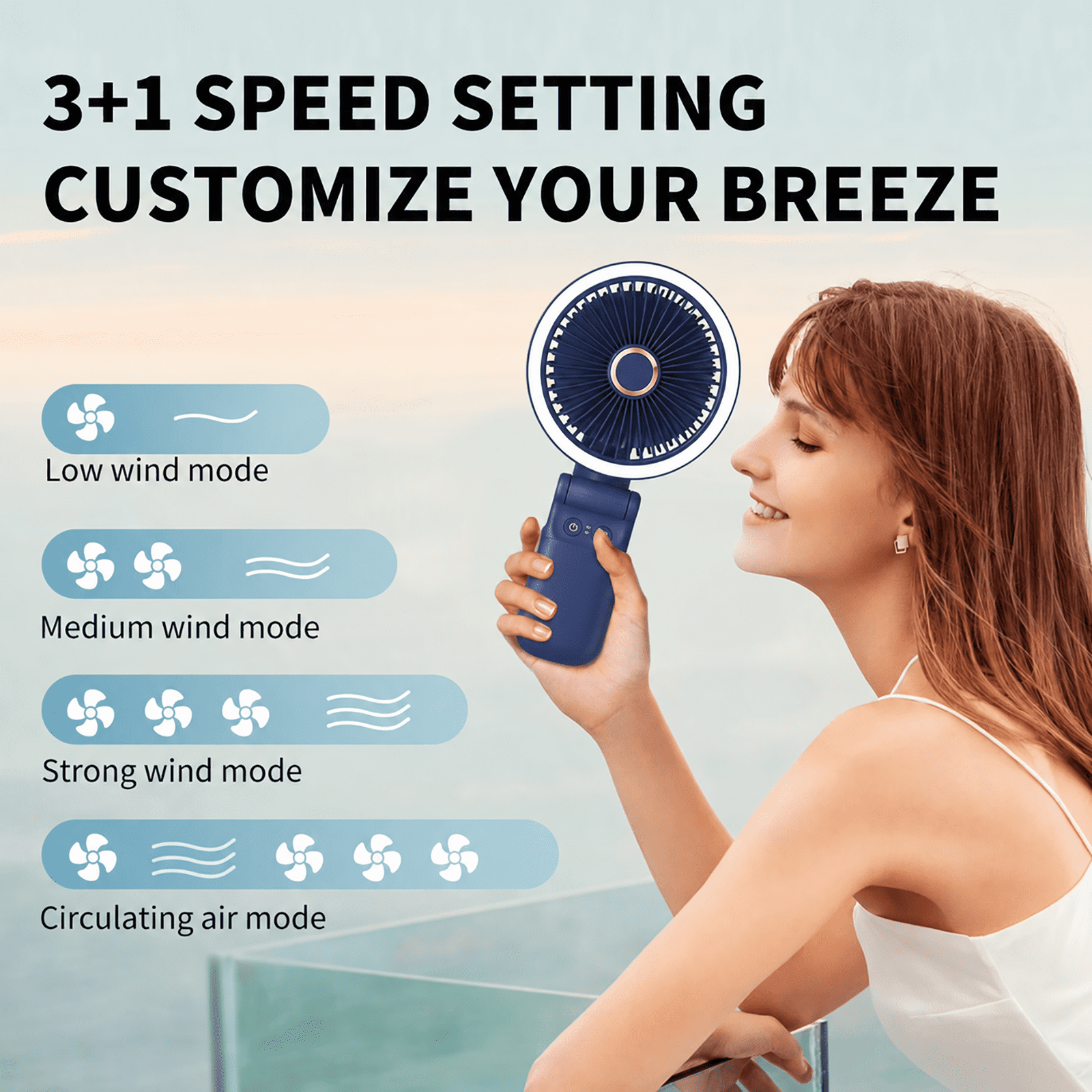 New 9000mAh 4-Speed Oscillating LED Desk Fan,Portable Stroller Fan/Foldable Hanging Clip Fans,Handheld Fans,Personal Rechargeable Small Fan for Home Travel Camping,11inch,Blue