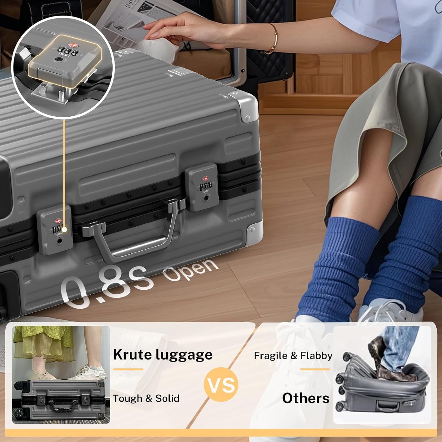 Luggage Sets 2 Pieces Aluminum Frame Carry On Luggage with Wheels PC ABS Hardside Zipperless with TSA Lock 20 28 inch Gray