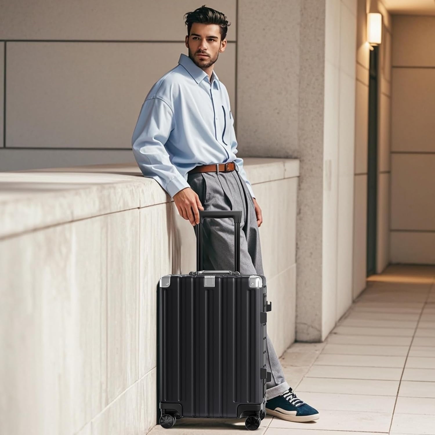 Luggage Sets 2 Pieces Aluminum Frame Carry On Luggage with Wheels PC ABS Hardside Zipperless with TSA Lock 20 28 inch Black