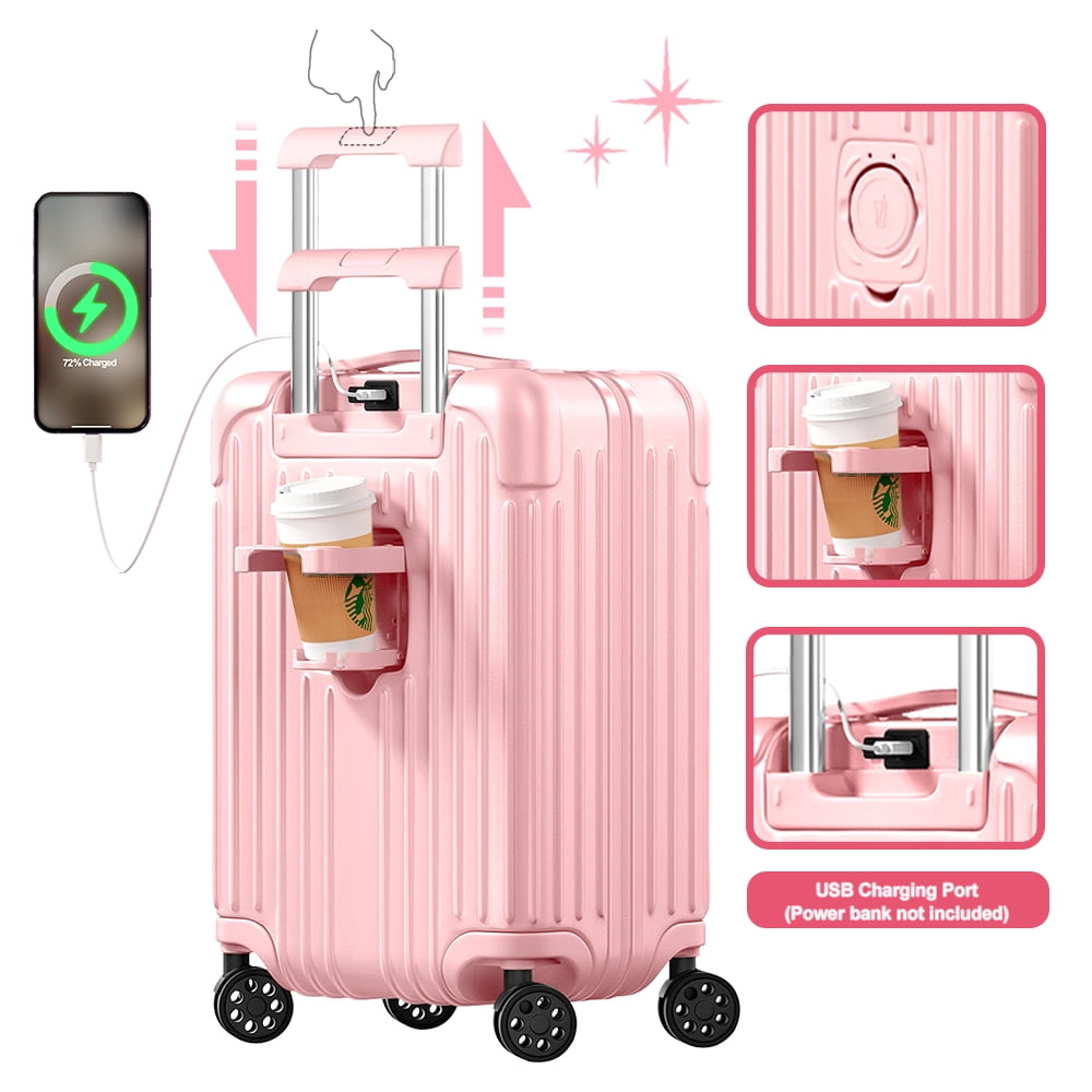 Luggage Sets 2 Pieces PC ABS Hardside Carry On Suitcase with Spinner Wheels TSA Lock 20 28 inch Pink