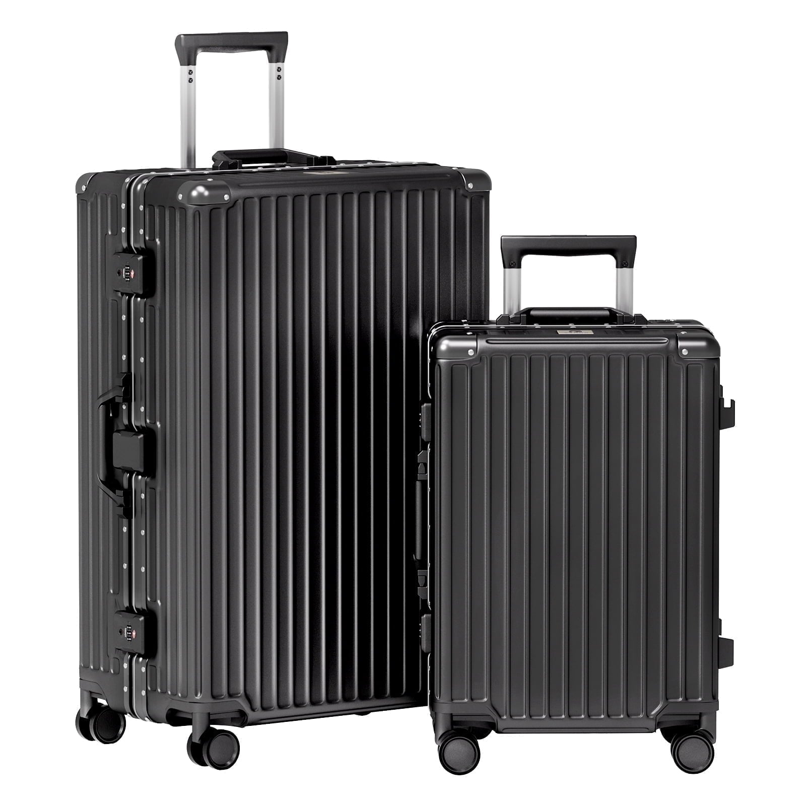 Luggage Sets 2 Piece Hard Shell PC ABS Aluminium Frame Suitcase with Spinner Wheels TSA Lock Zipperless 20 28 inch Black