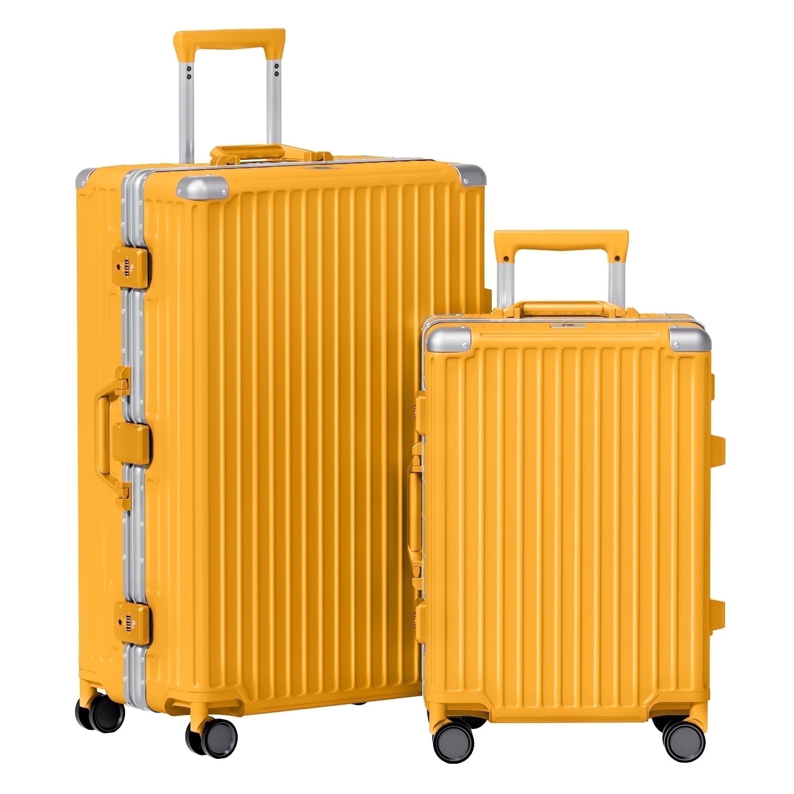 Luggage Sets 2 Piece Hard Shell PC ABS Aluminium Frame Suitcase with Spinner Wheels TSA Lock Zipperless 20 28 inch Orange
