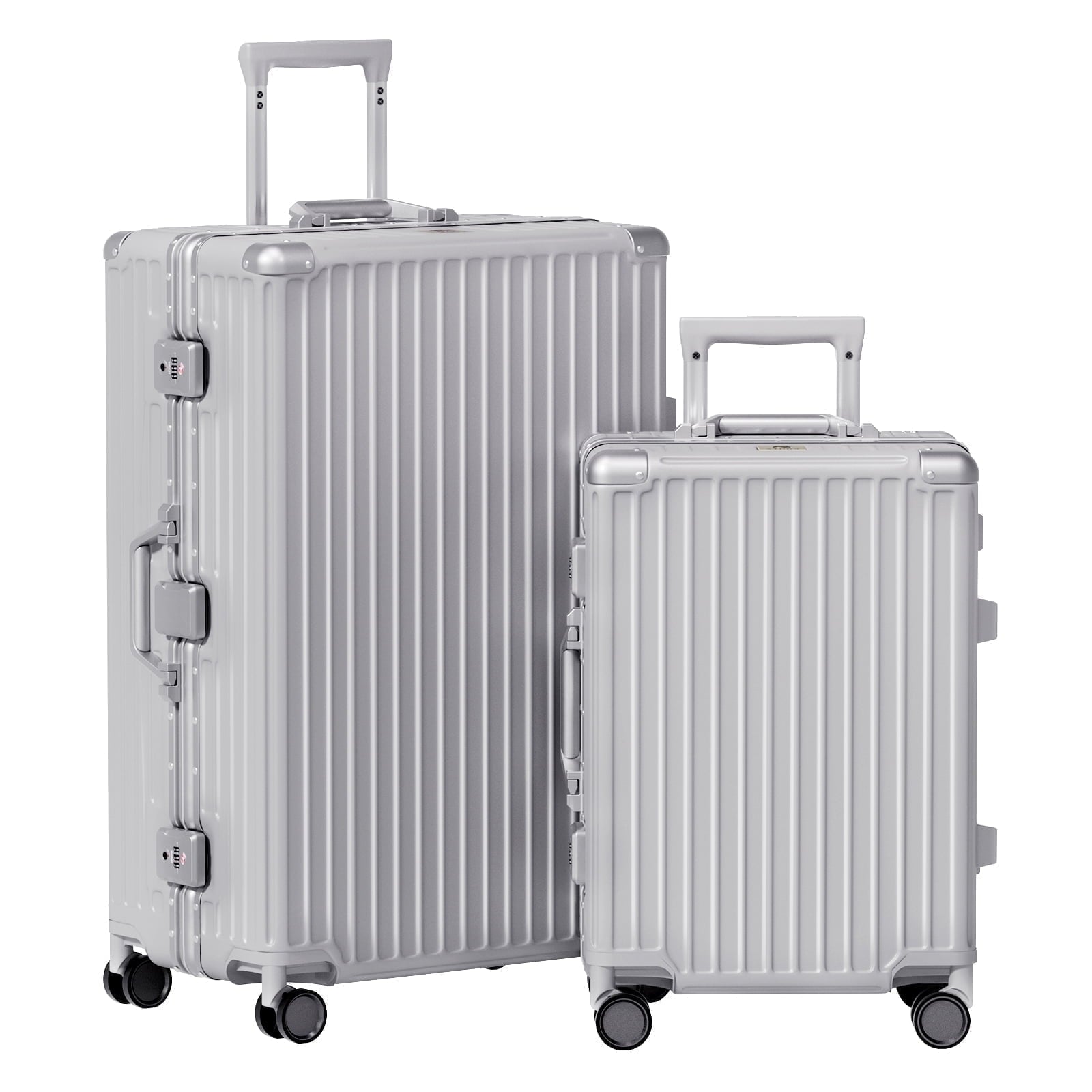 Luggage Sets 2 Piece Hard Shell PC ABS Aluminium Frame Suitcase with Spinner Wheels TSA Lock Zipperless 20 28 inch Silver