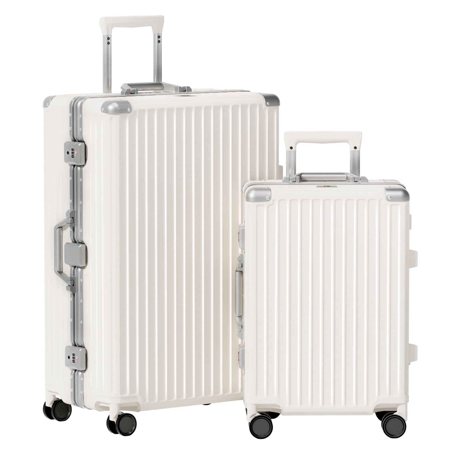 Luggage Sets 2 Piece Hard Shell PC ABS Aluminium Frame Suitcase with Spinner Wheels TSA Lock Zipperless 20 28 inch White