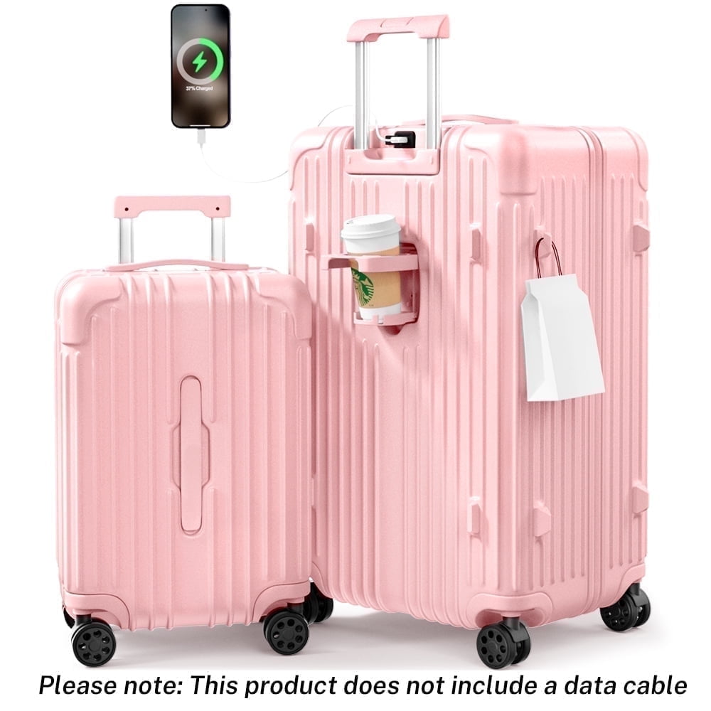 Luggage Sets 2 Pieces PC ABS Hardside Carry On Suitcase with Spinner Wheels TSA Lock 20 28 inch Pink