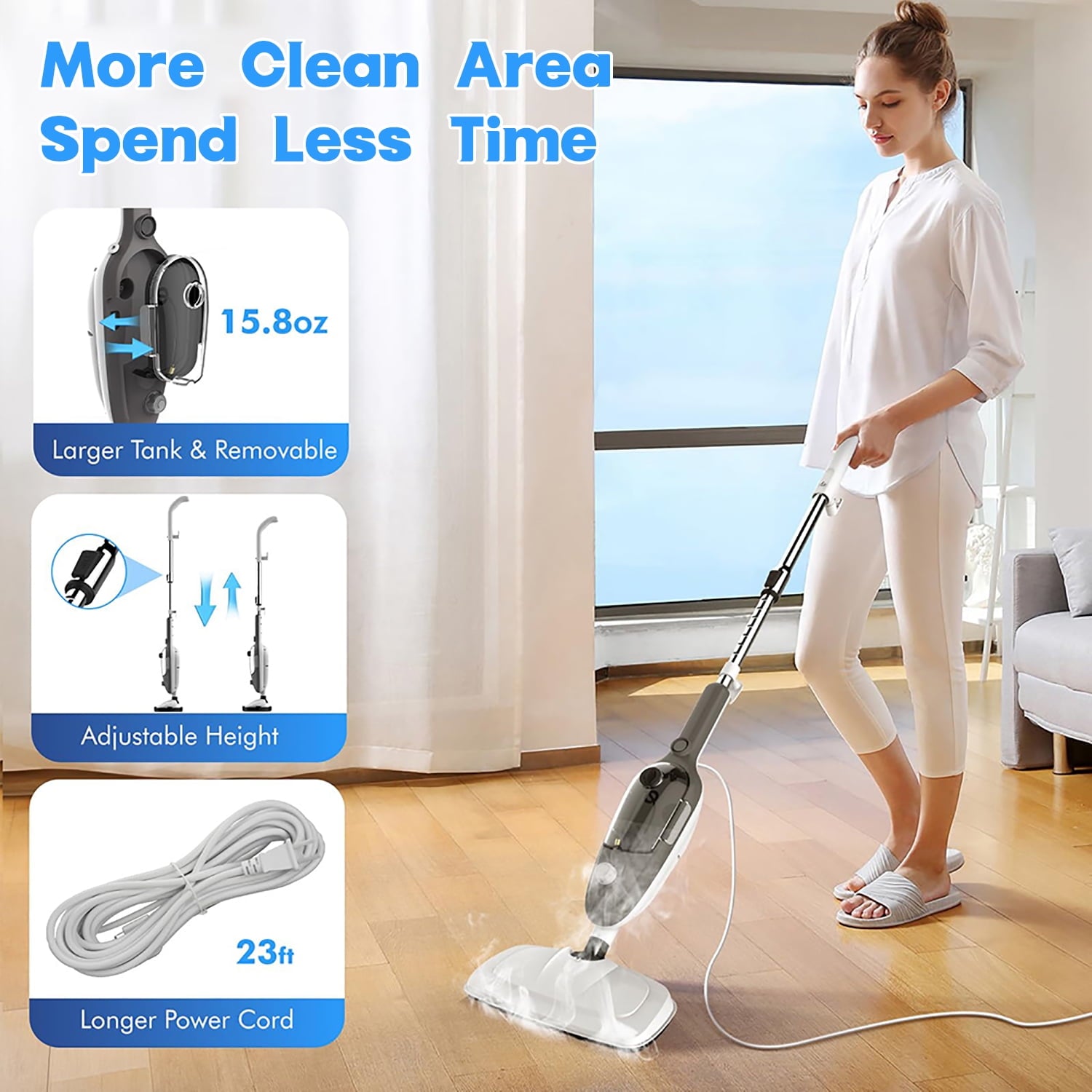 Purevigil Steam Mop , All-in-one Powerful Handheld Steam Cleaner Detachable For Hardwood Floors,Carpet,Tiles, Windows,with 11 Accessories,Grey