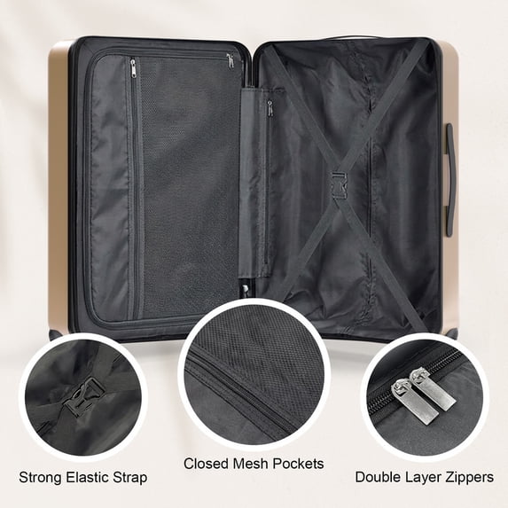 Luggage Sets 4 Piece Carry on Luggage with Spinner Wheels Hardshell Durable Suitcase with TSA Lock 14 20 24 28 inch Champagne