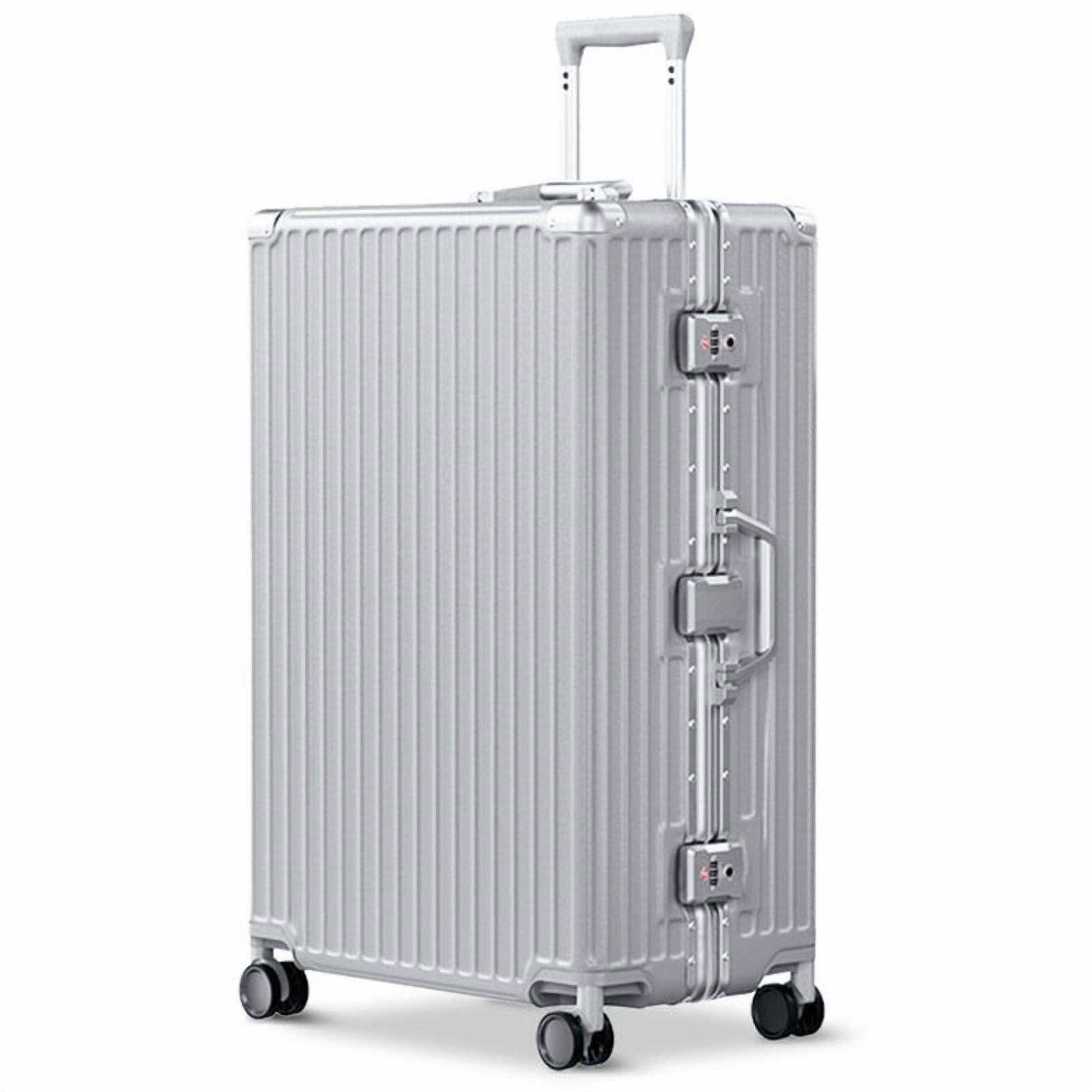 Luggage Aluminium Frame PC ABS Hardshell Suitcase with Spinner Wheels TSA Lock Zipperless Luggage 28 inch Silver
