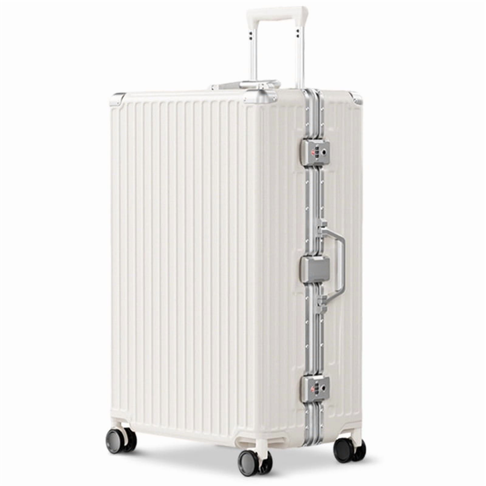 Luggage Aluminium Frame PC ABS Hardshell Suitcase with Spinner Wheels TSA Lock Zipperless Luggage 28 inch White