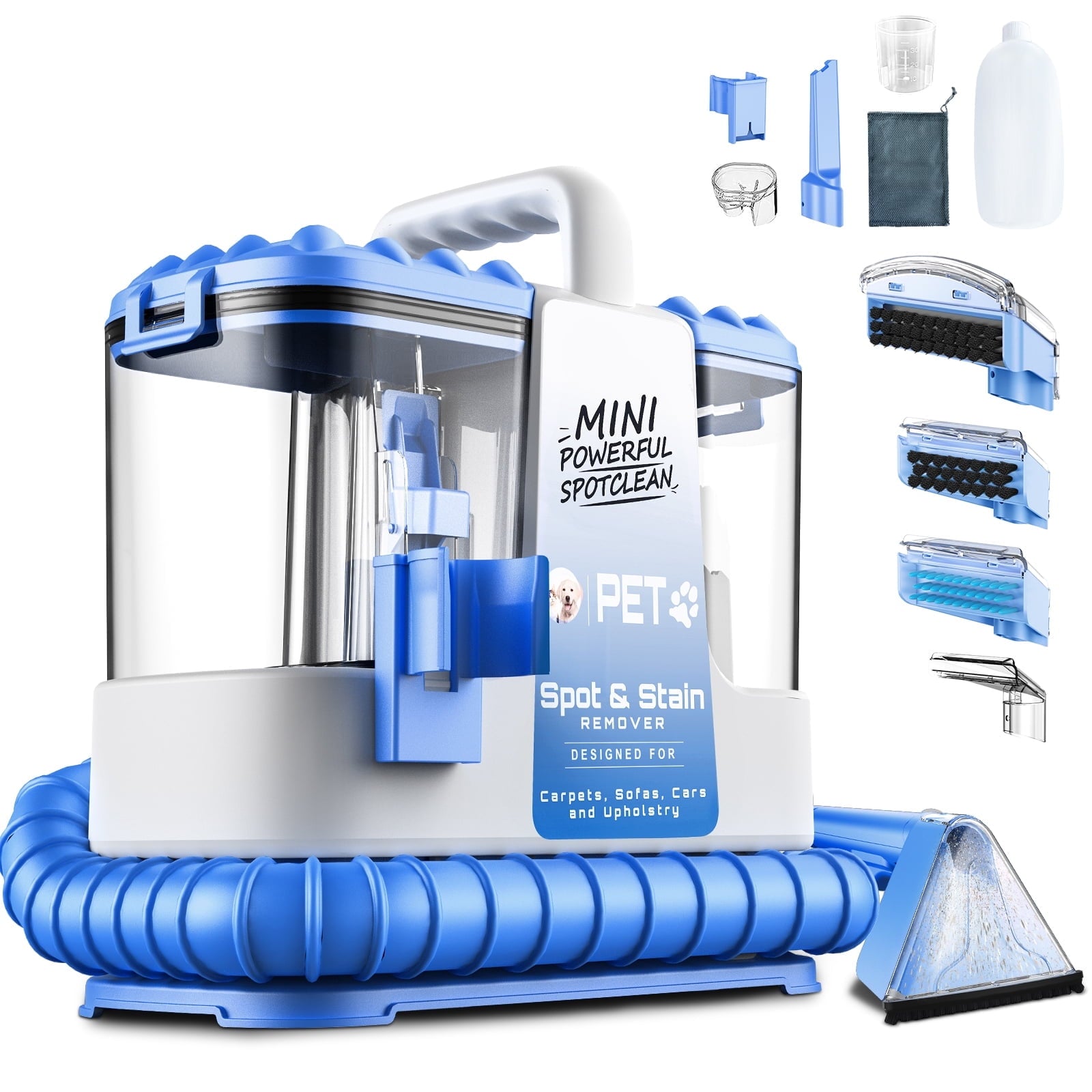 SUXIANGVAC Portable Carpet and Upholstery Spot Cleaner Machine, 20Kpa Powerful Suction with 5 Cleaning Tools, 17oz Cleaning Solution, Lightweight Compact Design, Deep Clean for Car, Home, Blue