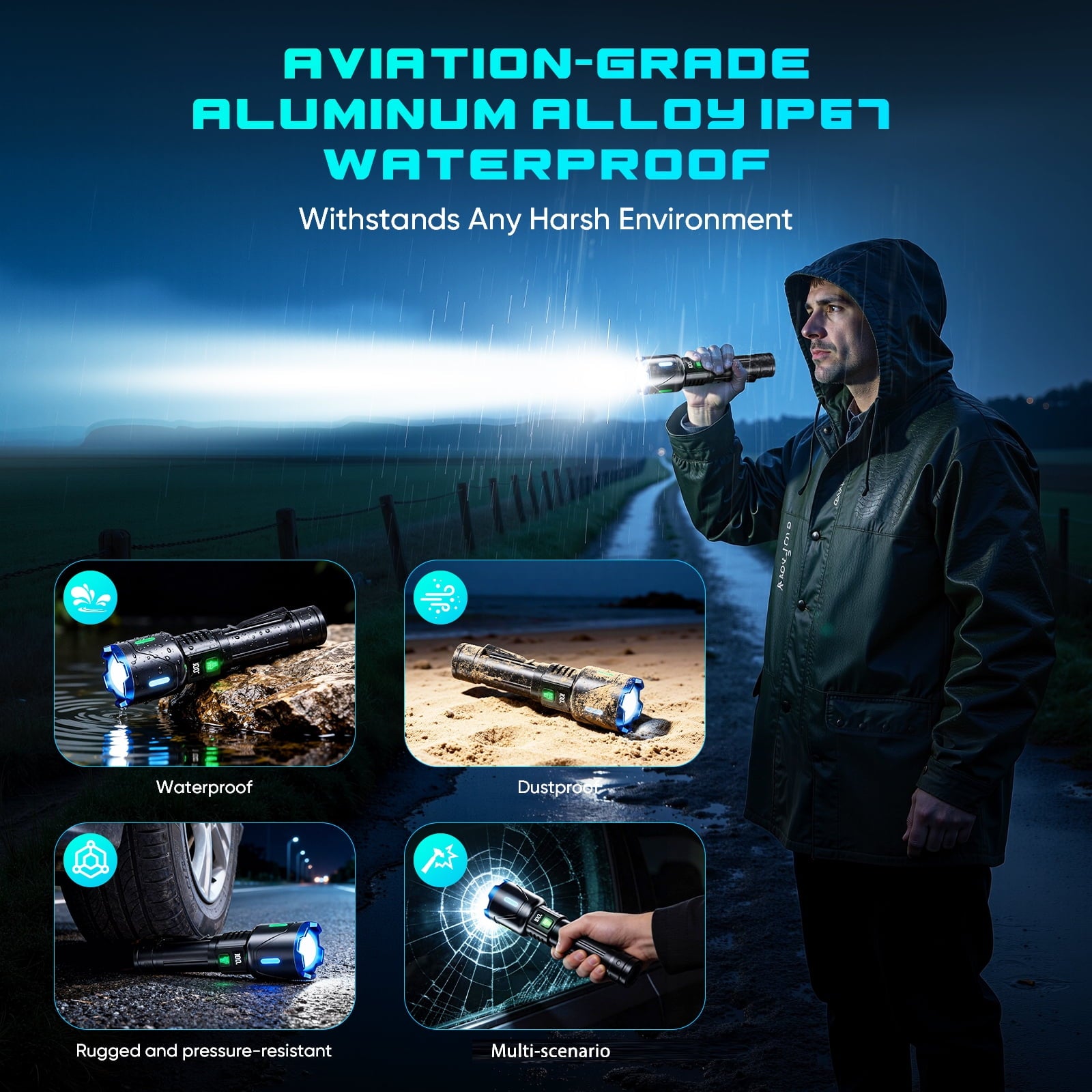 Venrk Rechargeable Flashlight,160000 Lumens,5000mAh with LCD Power Display,Zoomable, Waterproof, Compact Handheld Flashlight for for Camping,Hiking,Home