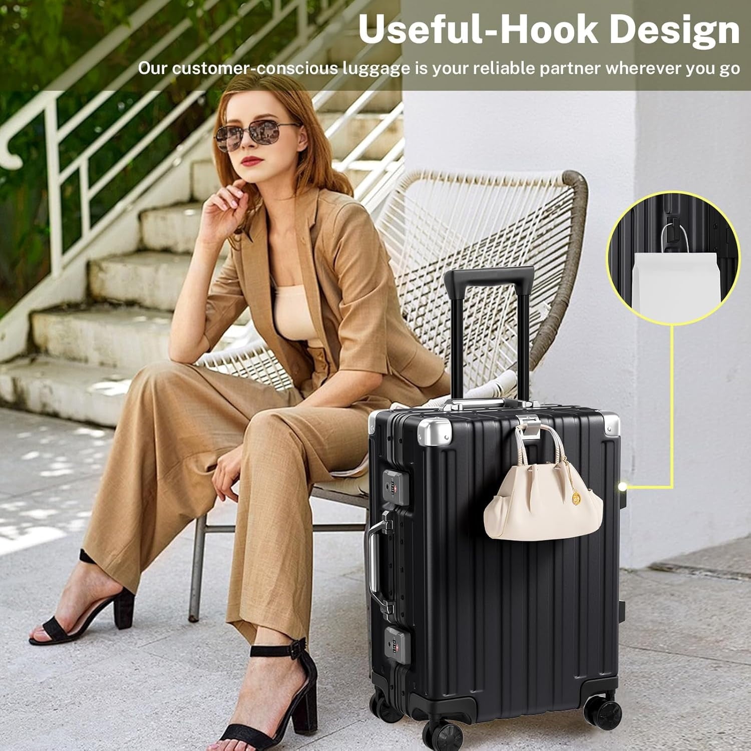 Luggage Sets 2 Pieces Aluminum Frame Carry On Luggage with Wheels PC ABS Hardside Zipperless with TSA Lock 20 28 inch Black