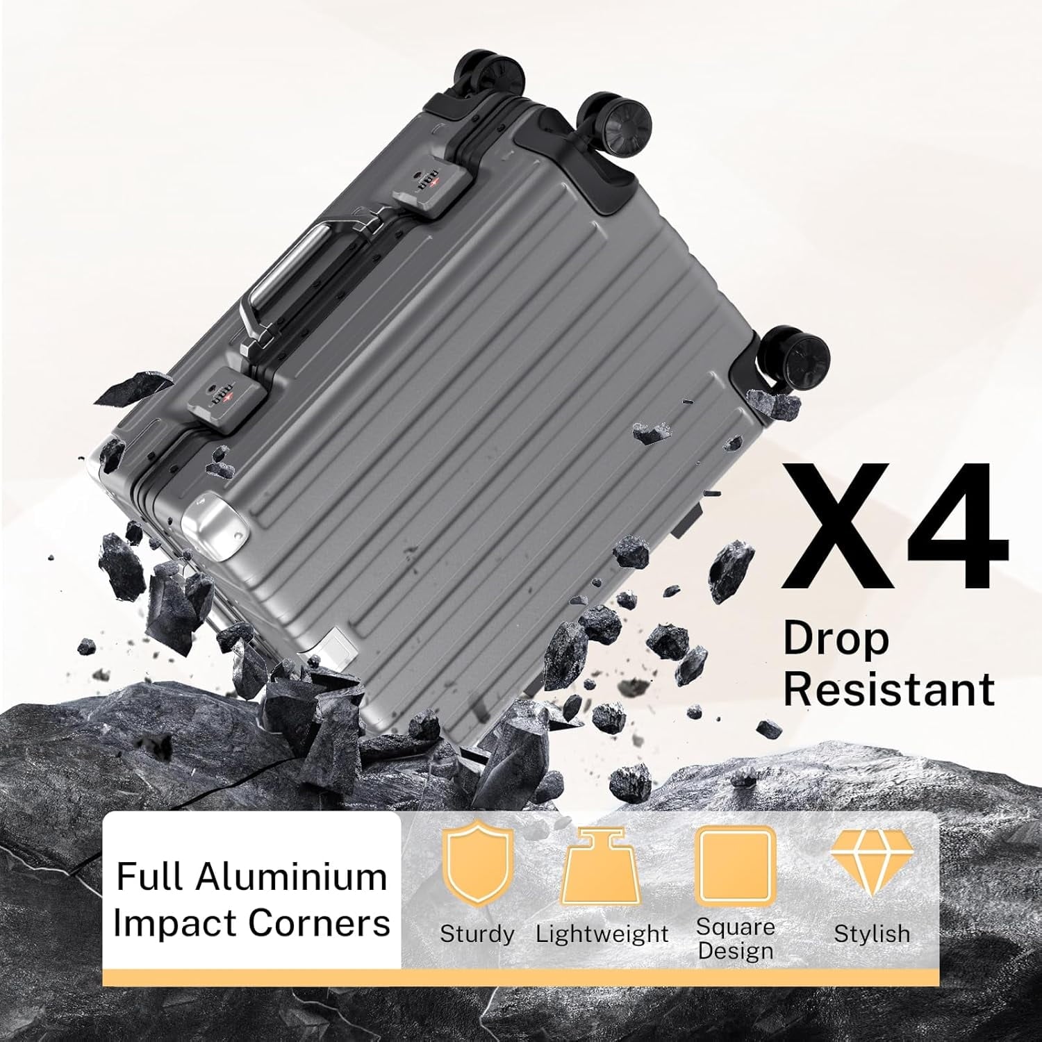Luggage Sets 2 Pieces Aluminum Frame Carry On Luggage with Wheels PC ABS Hardside Zipperless with TSA Lock 20 28 inch Gray