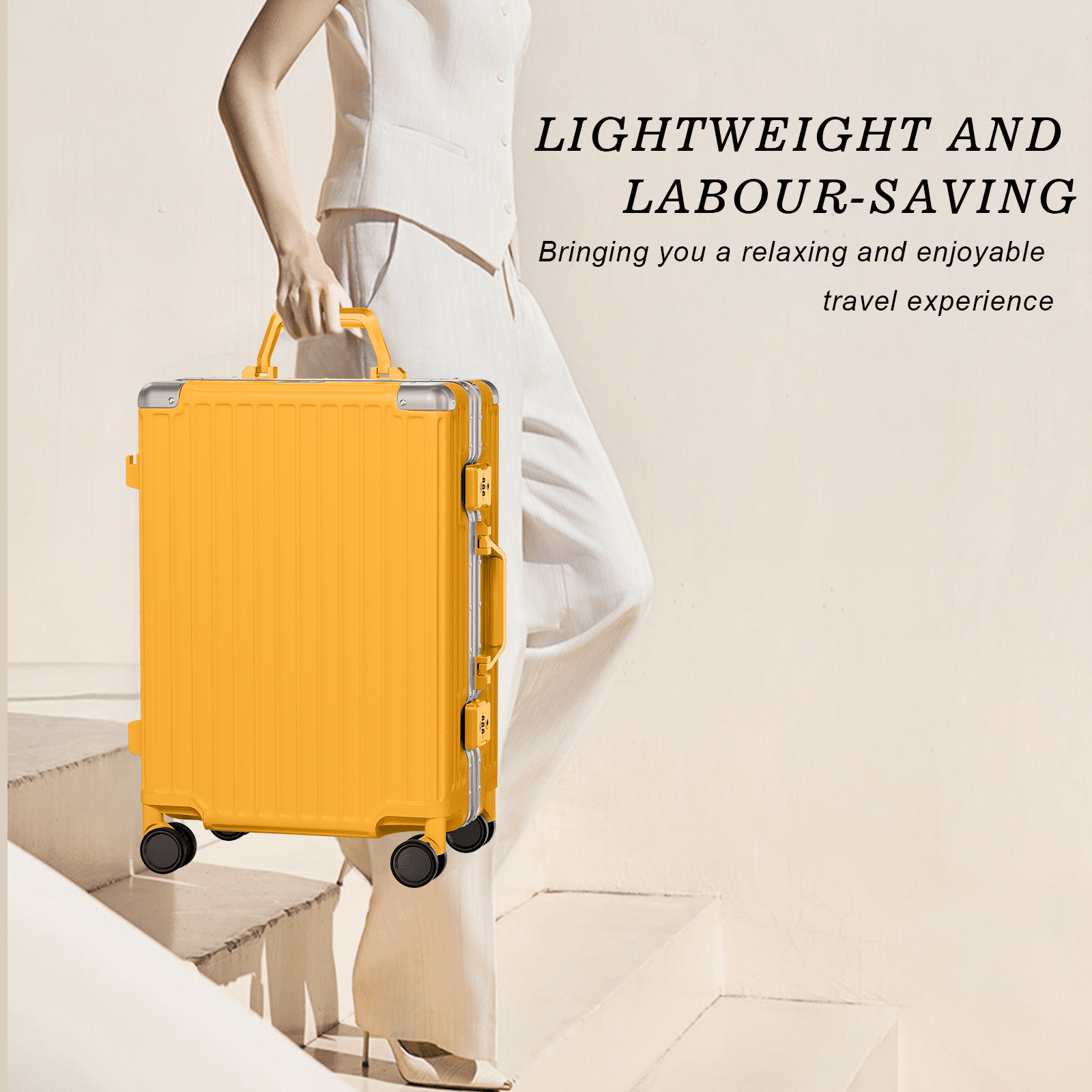 Luggage Aluminium Frame PC ABS Hardshell Suitcase with Spinner Wheels TSA Lock Zipperless Luggage 28 inch Orange