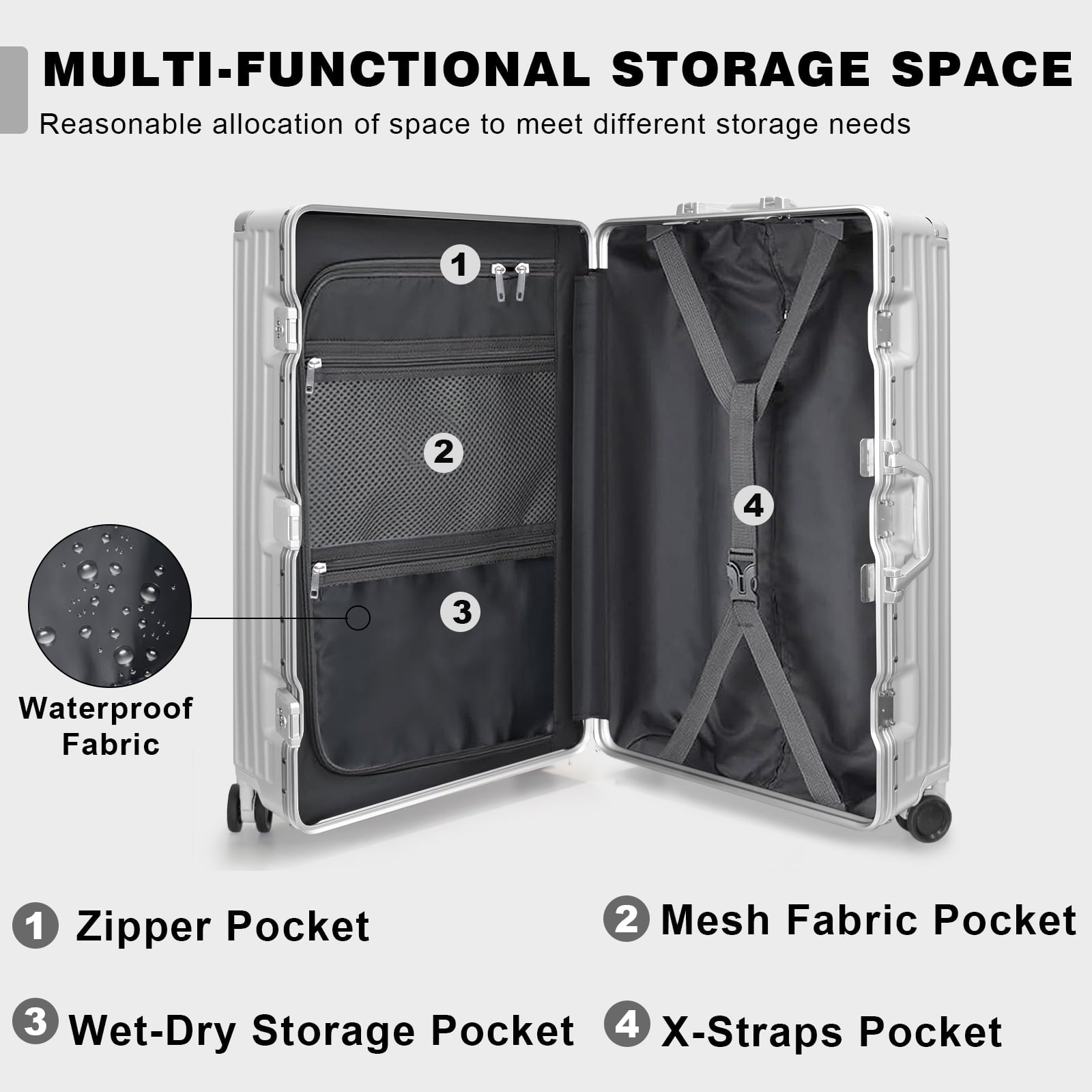 Luggage Sets 2 Piece Hard Shell PC ABS Aluminium Frame Suitcase with Spinner Wheels TSA Lock Zipperless 20 28 inch Silver
