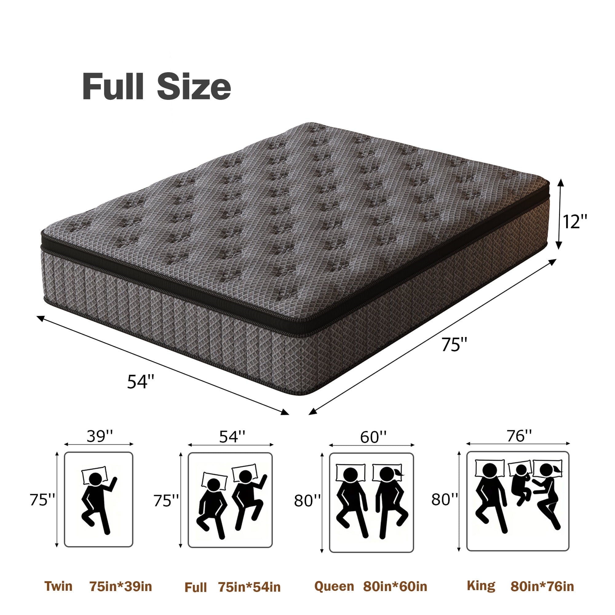 HIKOS 12 inch Full Mattress in a Box, Cooling Gel Memory Foam Hybrid Mattress with Individually Wrapped Pocket Coils, Medium Firm Full Size Mattress, Pressure Relief for Adult