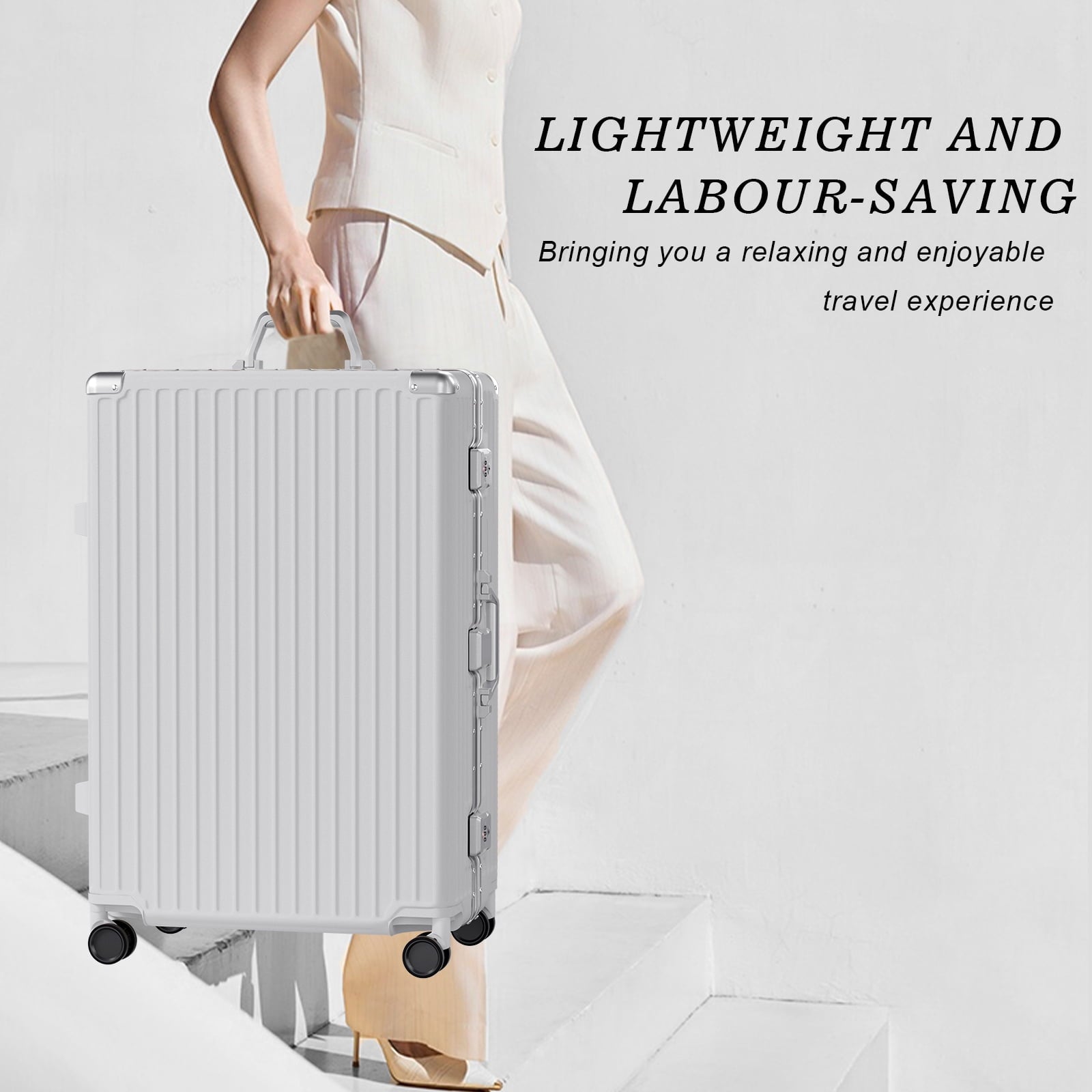 Luggage Sets 2 Piece Hard Shell PC ABS Aluminium Frame Suitcase with Spinner Wheels TSA Lock Zipperless 20 28 inch Silver