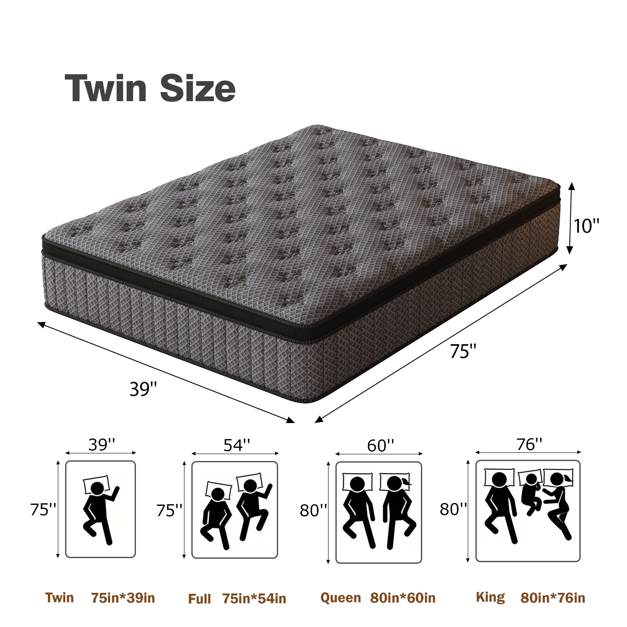 HIKOS 10 inch Twin Mattress in a Box, Cooling Gel Memory Foam Hybrid Mattress with Individually Wrapped Pocket Coils, Medium Firm Twin Size Mattress, Pressure Relief for Adult