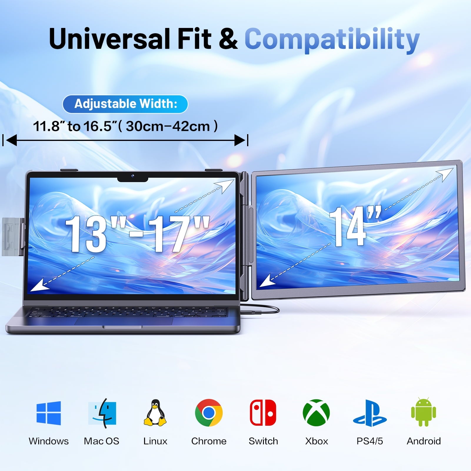 Laptop Screen Extender, 14" FHD 1080P IPS Portable Dual Monitor for Laptop, USB-C/HDMI Compatible, Plug & Play, Lightweight 1.87lb, for 13-17.3” Windows Mac Chromebook