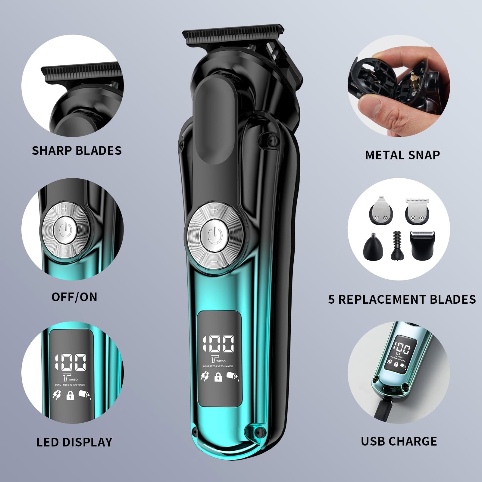Juyafio New Upgrade 6-in-1 Hair Clippers Kit,Beard Trimmer for Men/Electric Razor,Body Hair Trimmer,Nose Hair Groomer,Cordless Precision Shave Kit,Waterproof USB Rechargeable