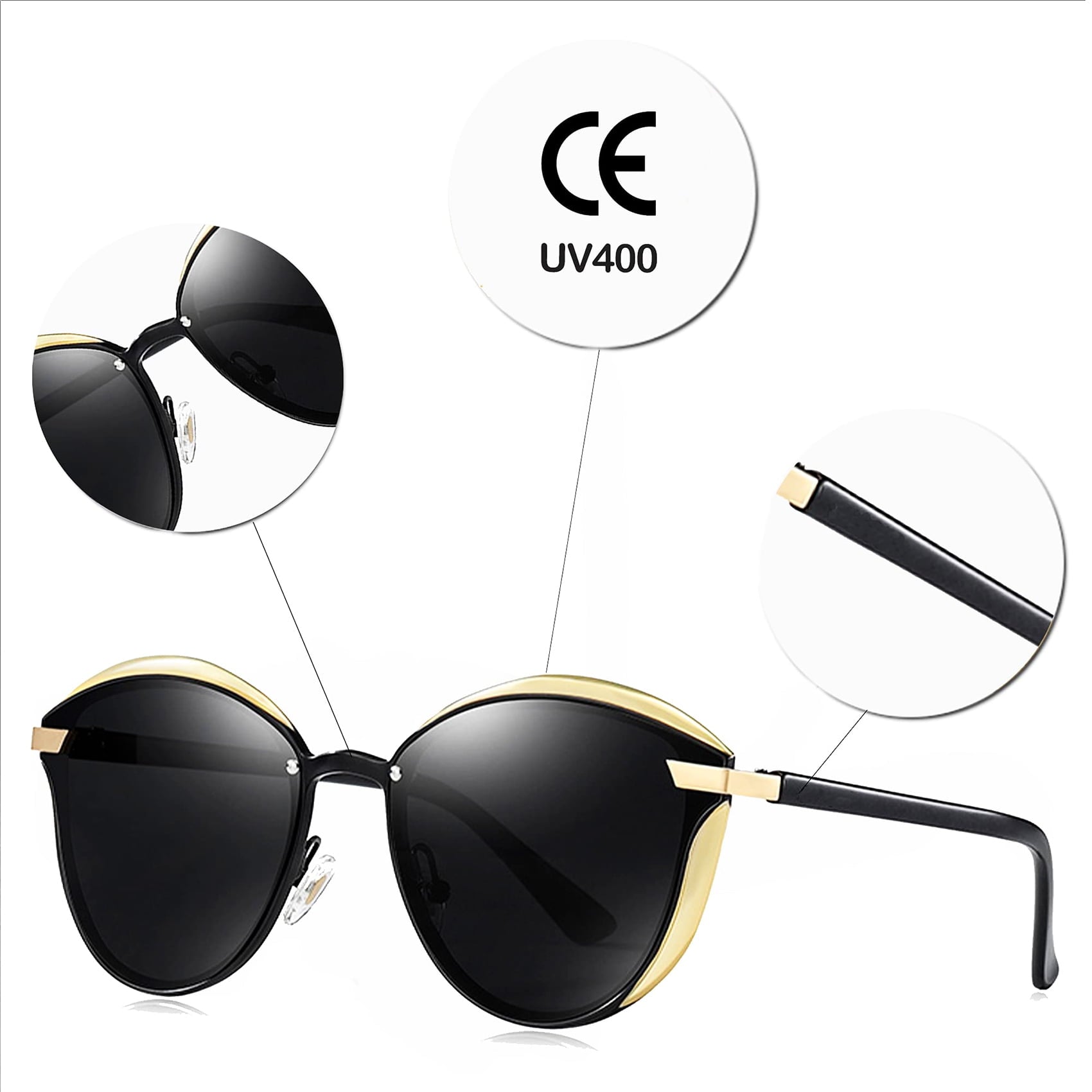 Newest Trendy Women's Oversized Polarized Sunglasses, High Quality, 100% UV400 Protection, HD VISUAL, Suitable for Driving, Outdoor, Traveling(Black）