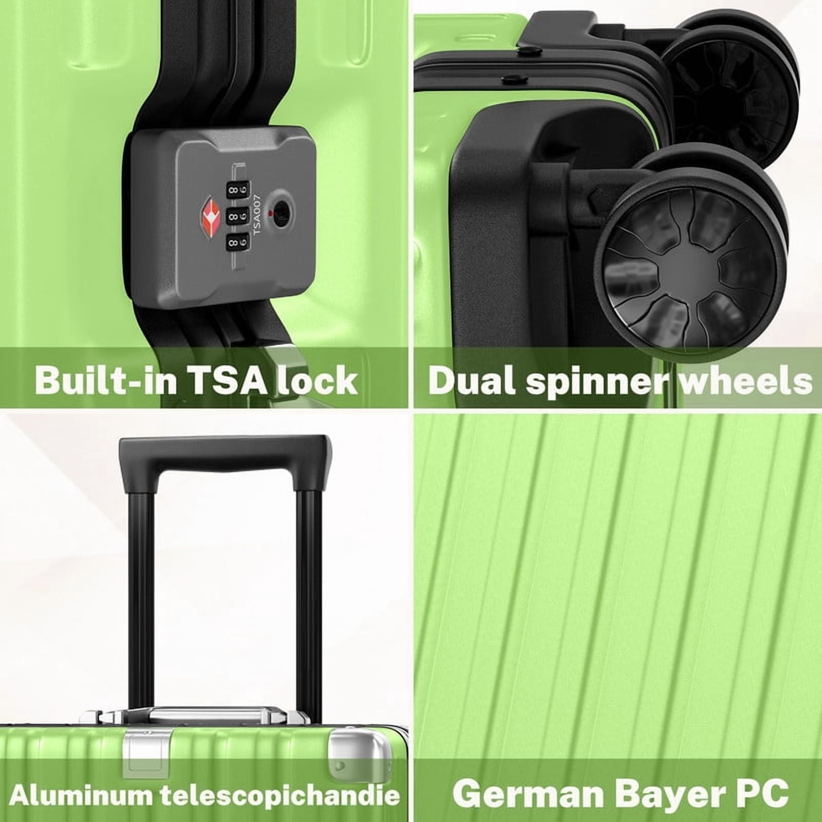 Checked Luggage Aluminum Frame Suitcase with Wheels PC ABS Hardside Zipperless with TSA Lock 28 Inch Green