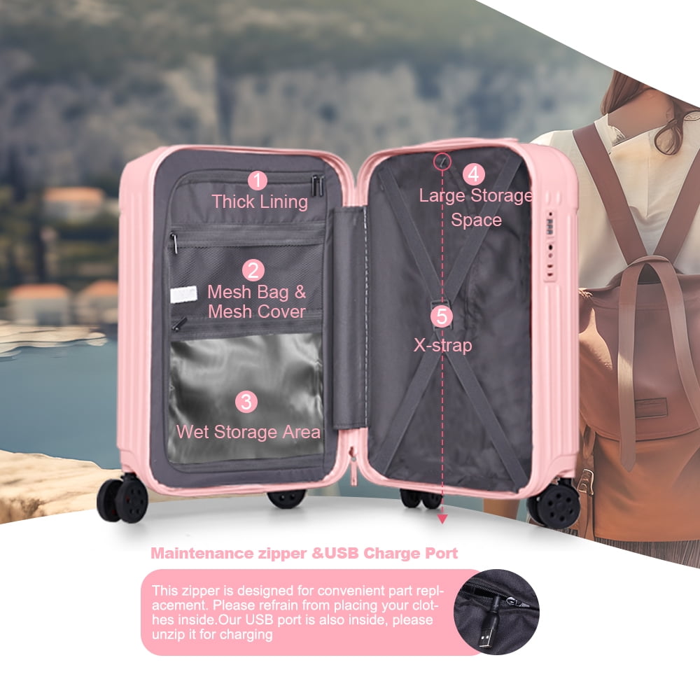 Luggage Sets 2 Pieces PC ABS Hardside Carry On Suitcase with Spinner Wheels TSA Lock 20 28 inch Pink