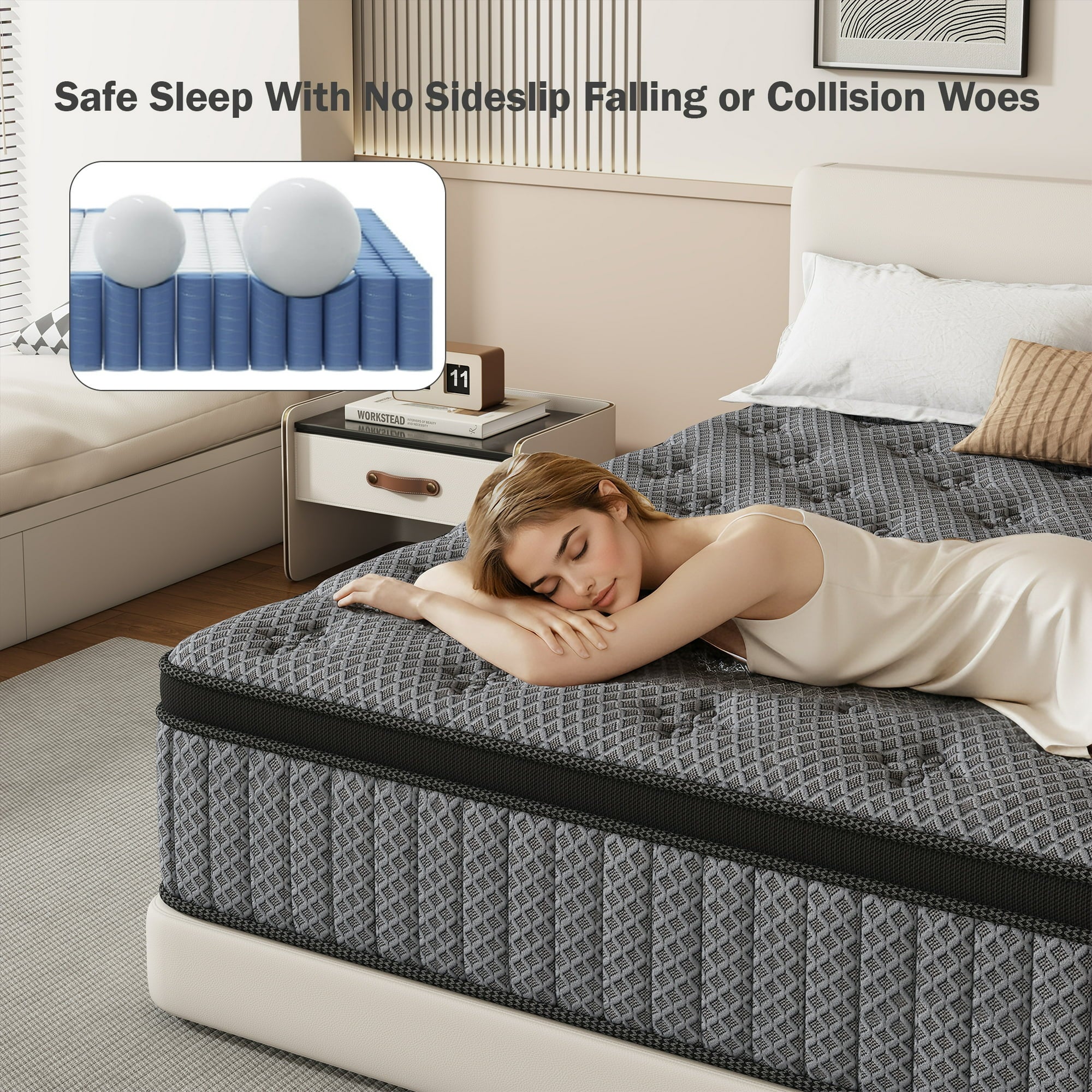 HIKOS 10 inch Queen Mattress in a Box, Cooling Gel Memory Foam Hybrid Mattress with Individually Wrapped Pocket Coils, Medium Firm Queen Size Mattress, Pressure Relief for Adult