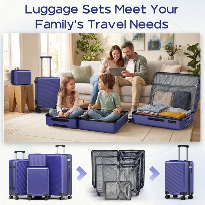 Luggage Sets 4 Piece Carry on Luggage with Spinner Wheels Hardshell Durable Suitcase with TSA Lock 14 20 24 28 inch NavyBlue