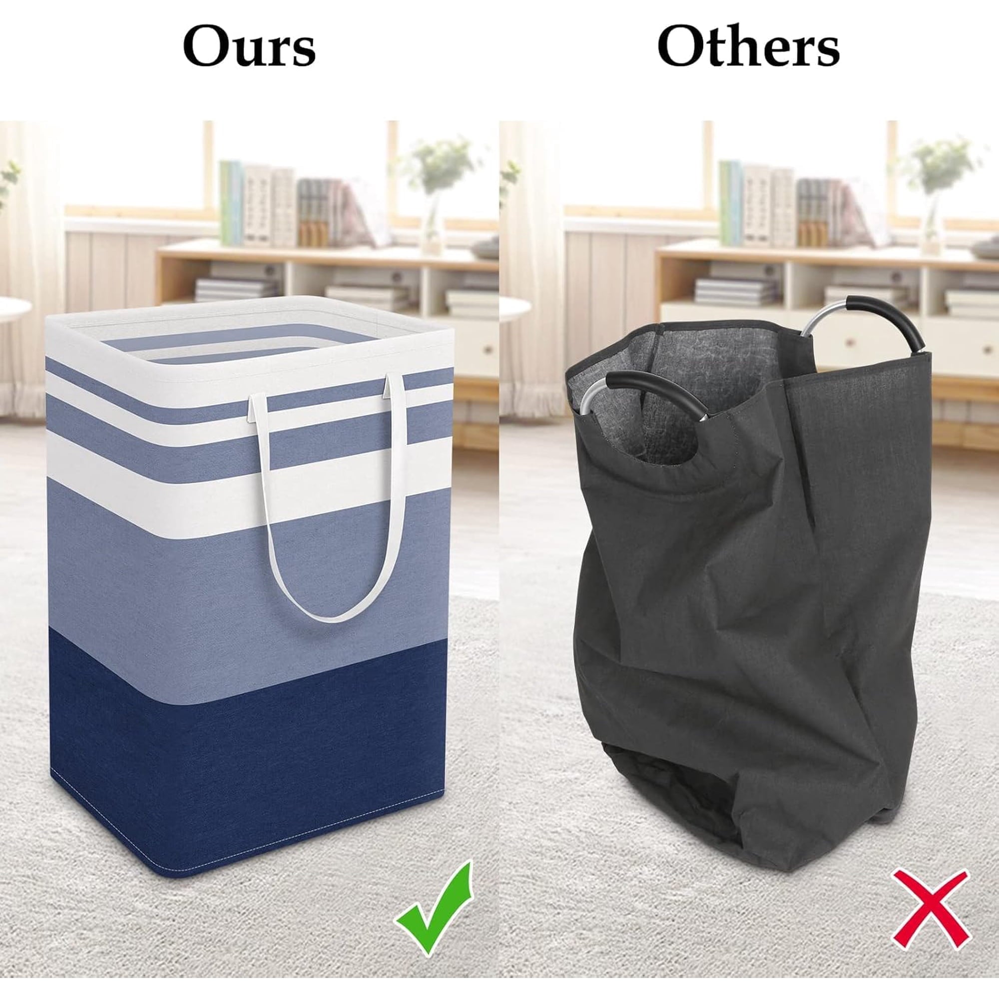 TIJITY 2 Pack Freestanding Laundry Basket, Waterproof & Large Laundry Hamper, Collapsible Clothes Hamper with Reinforced Handles for Family and Dorm, Bathroom, 75L
