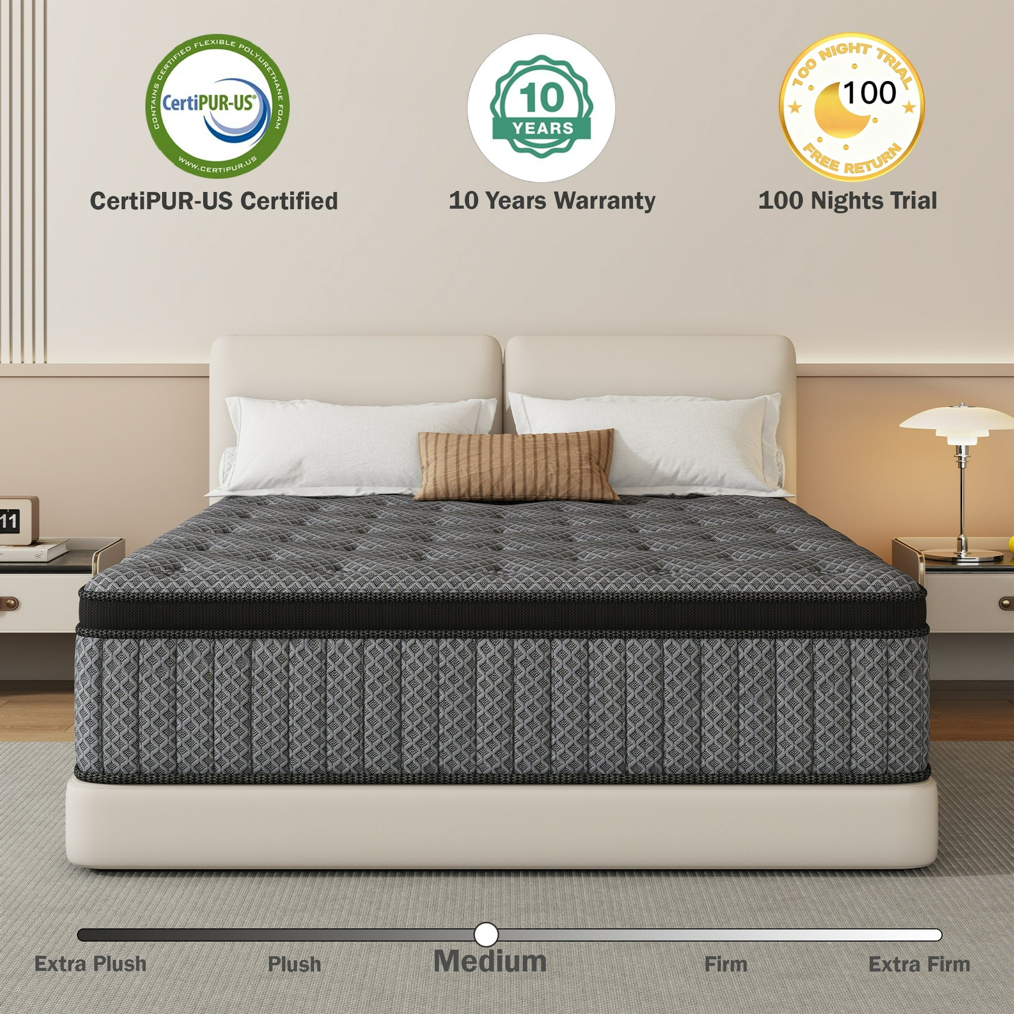 HIKOS 10 inch Queen Mattress in a Box, Cooling Gel Memory Foam Hybrid Mattress with Individually Wrapped Pocket Coils, Medium Firm Queen Size Mattress, Pressure Relief for Adult