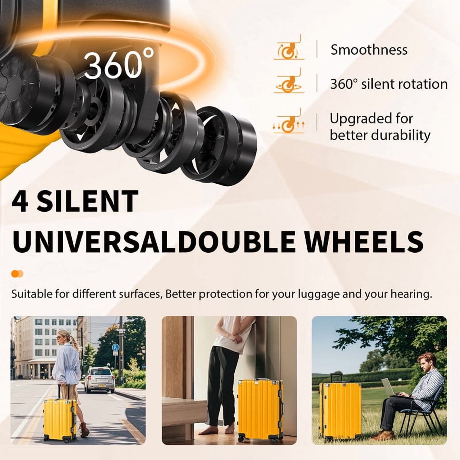 Checked Luggage Aluminum Frame Suitcase with Wheels PC ABS Hardside Zipperless with TSA Lock 28 Inch Yellow