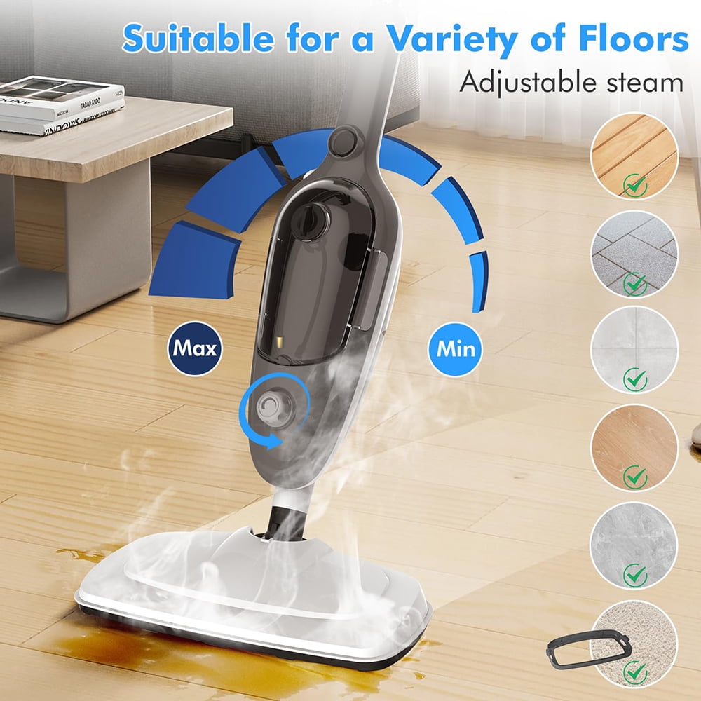 Purevigil Steam Mop , All-in-one Powerful Handheld Steam Cleaner Detachable For Hardwood Floors,Carpet,Tiles, Windows,with 11 Accessories,Grey