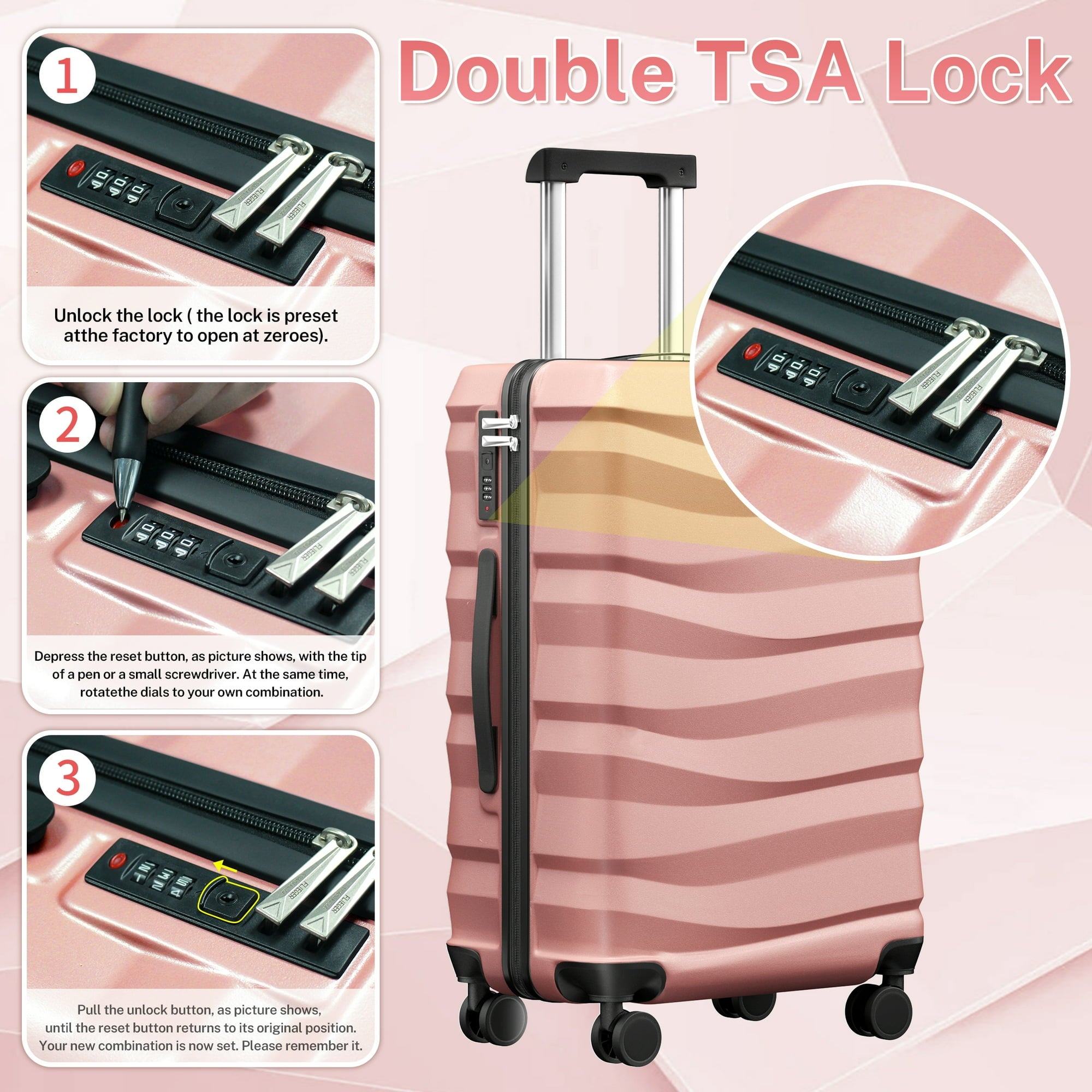 Luggage Sets 3 Piece Lightweight Luggage with Spinner Wheels ABS Travel Suitcase with TSA Lock 20 24 28 inch Carry on Luggage RoseGold