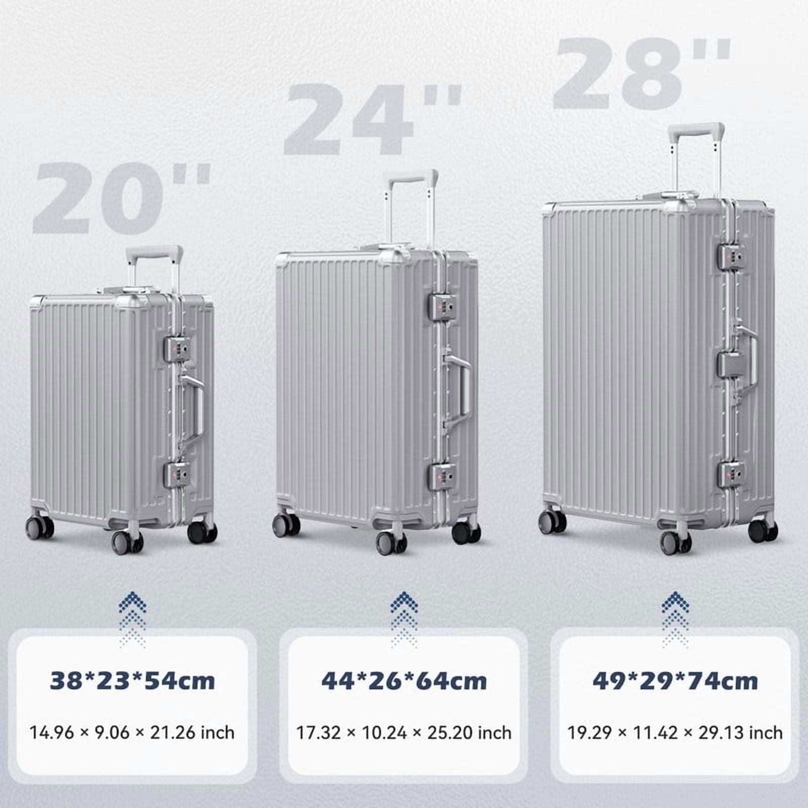 Luggage Aluminium Frame PC ABS Hardshell Suitcase with Spinner Wheels TSA Lock Zipperless Luggage 28 inch Silver