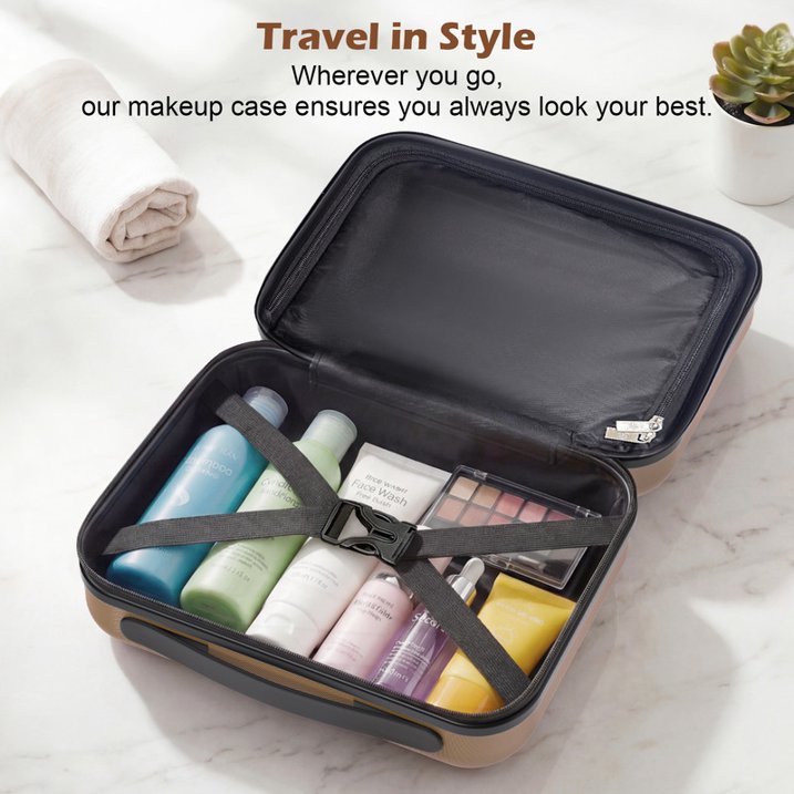 Luggage Sets 4 Piece Carry on Luggage with Spinner Wheels Hardshell Durable Suitcase with TSA Lock 14 20 24 28 inch Champagne