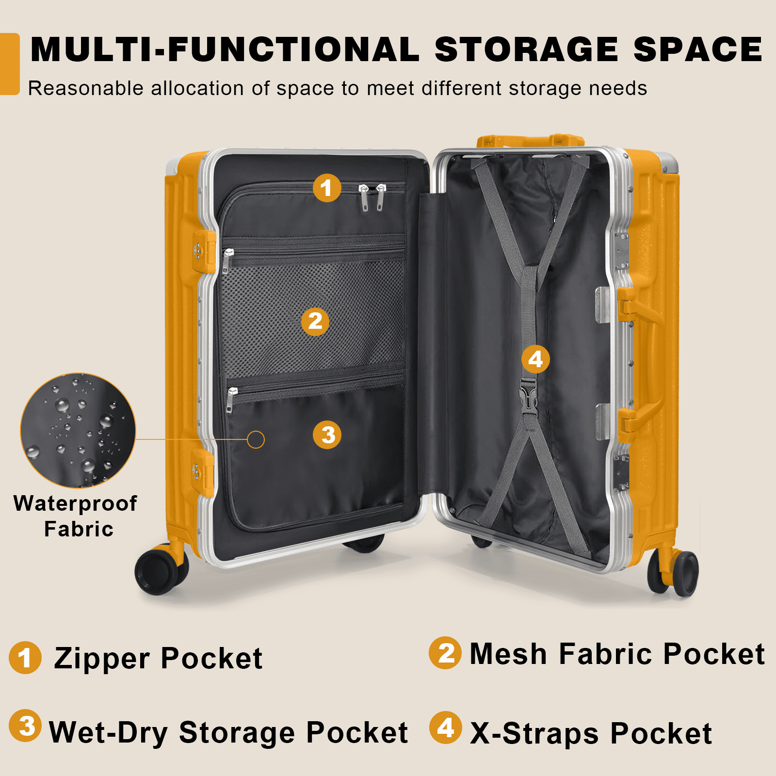 Luggage Aluminium Frame PC ABS Hardshell Suitcase with Spinner Wheels TSA Lock Zipperless Luggage 28 inch Orange