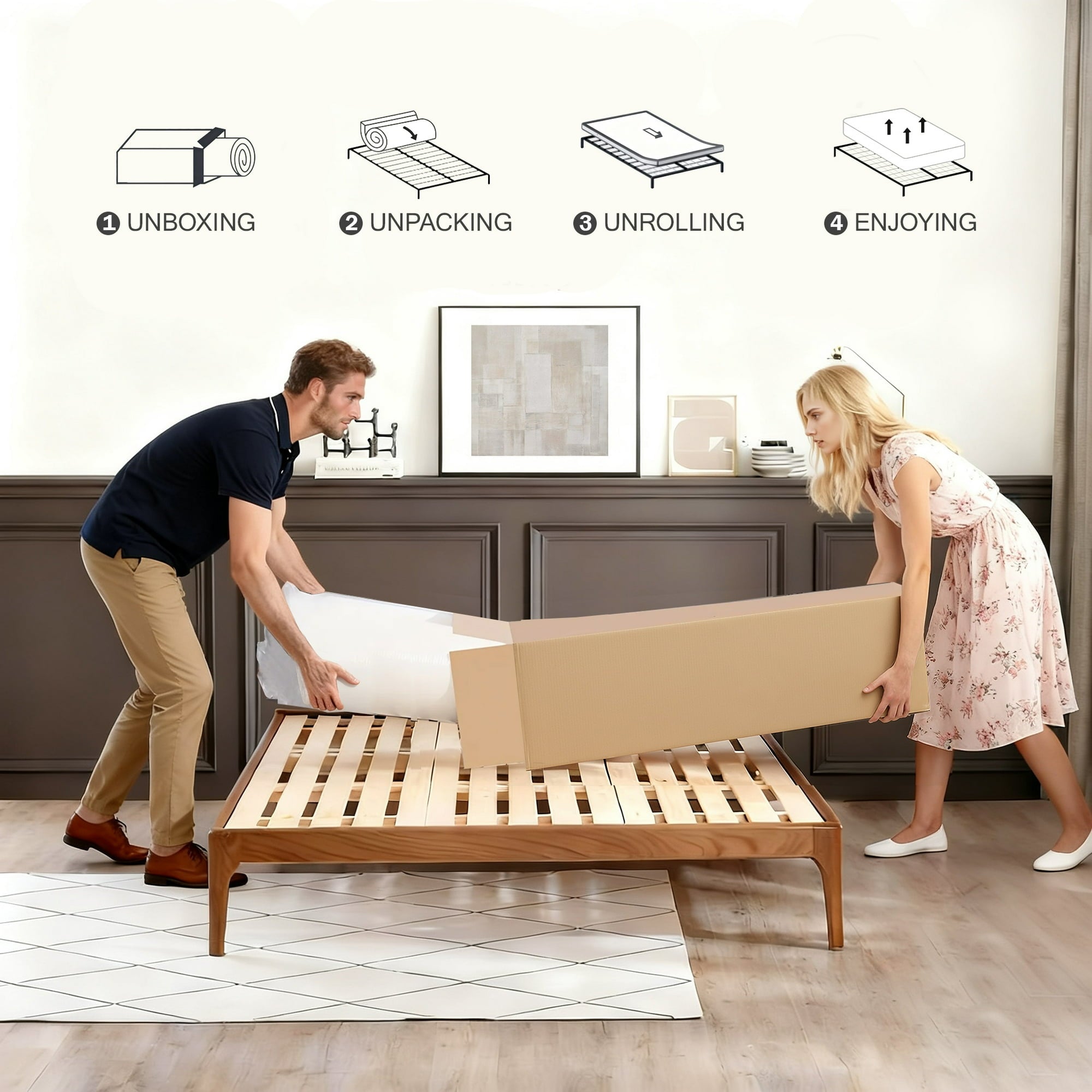 HIKOS 10 inch Queen Mattress in a Box, Cooling Gel Memory Foam Hybrid Mattress with Individually Wrapped Pocket Coils, Medium Firm Queen Size Mattress, Pressure Relief for Adult