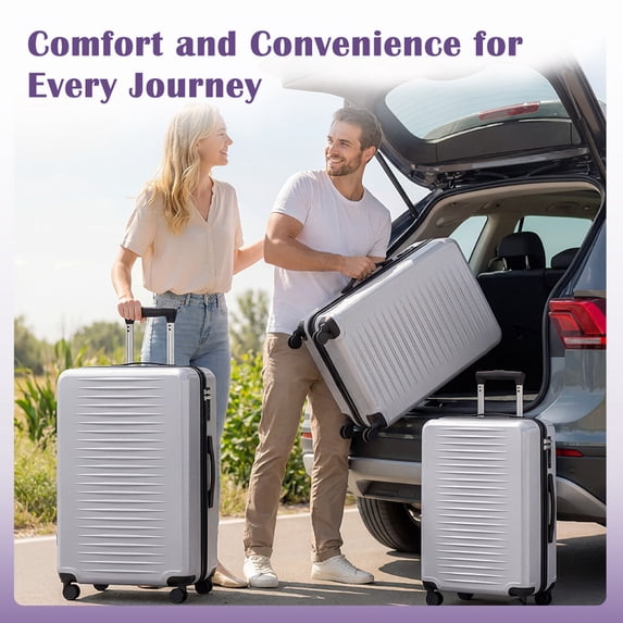 Luggage Sets 3 Piece Carry on Luggage with Spinner Wheels Hardshell Durable Suitcase with TSA Lock 20 24 28 inch Silver