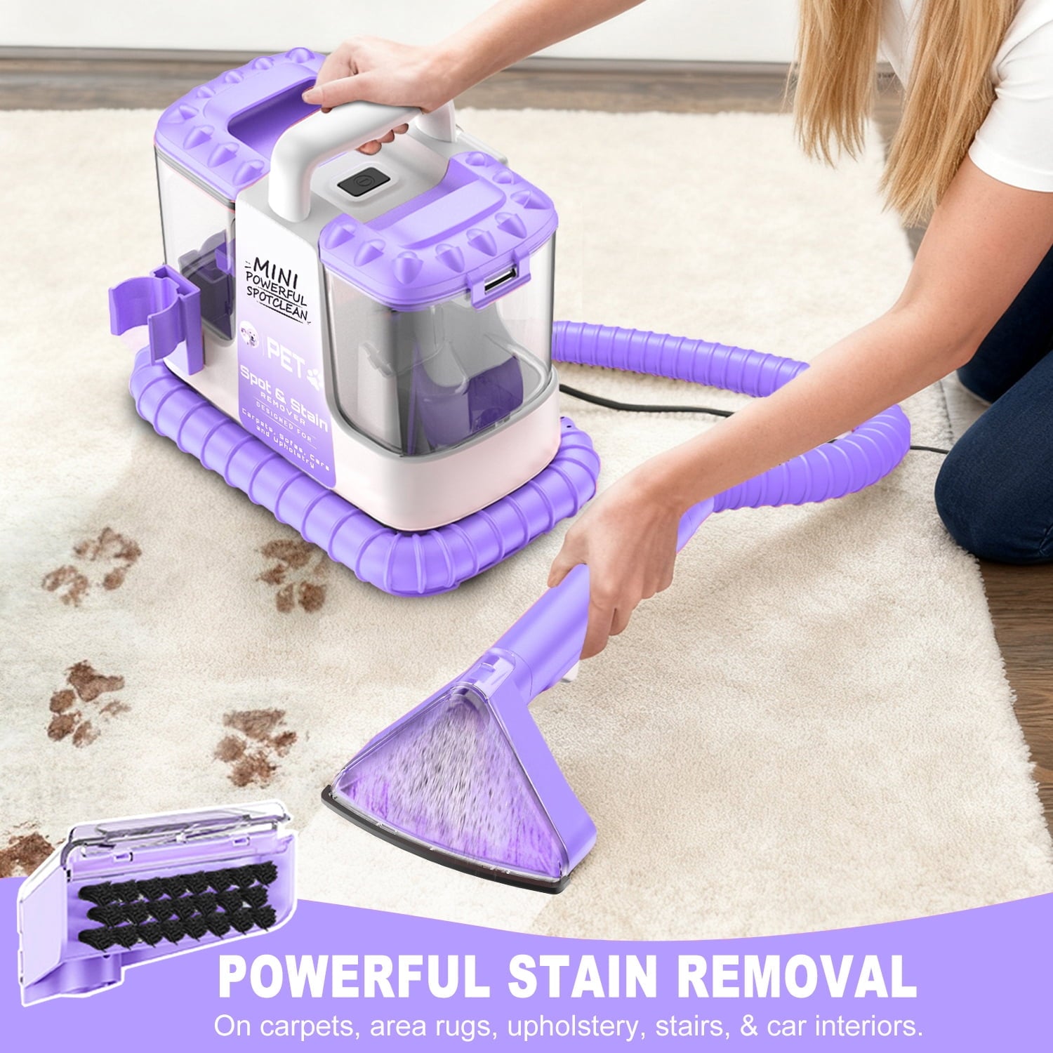 SUXIANGVAC Portable Carpet and Upholstery Spot Cleaner, 20Kpa Powerful Suction, Lightweight Compact Deep Cleaner for Home and Car, Purple(Version without cleaning solution)