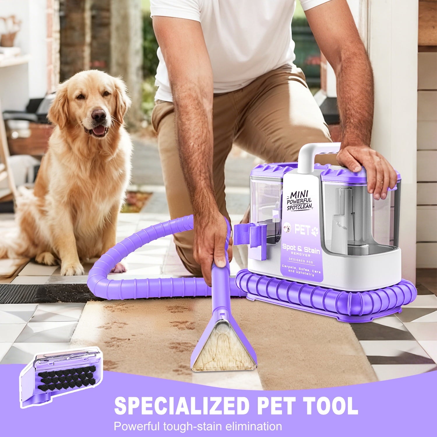 SUXIANGVAC Portable Carpet and Upholstery Spot Cleaner, 20Kpa Powerful Suction, Lightweight Compact Deep Cleaner for Home and Car, Purple(Version without cleaning solution)