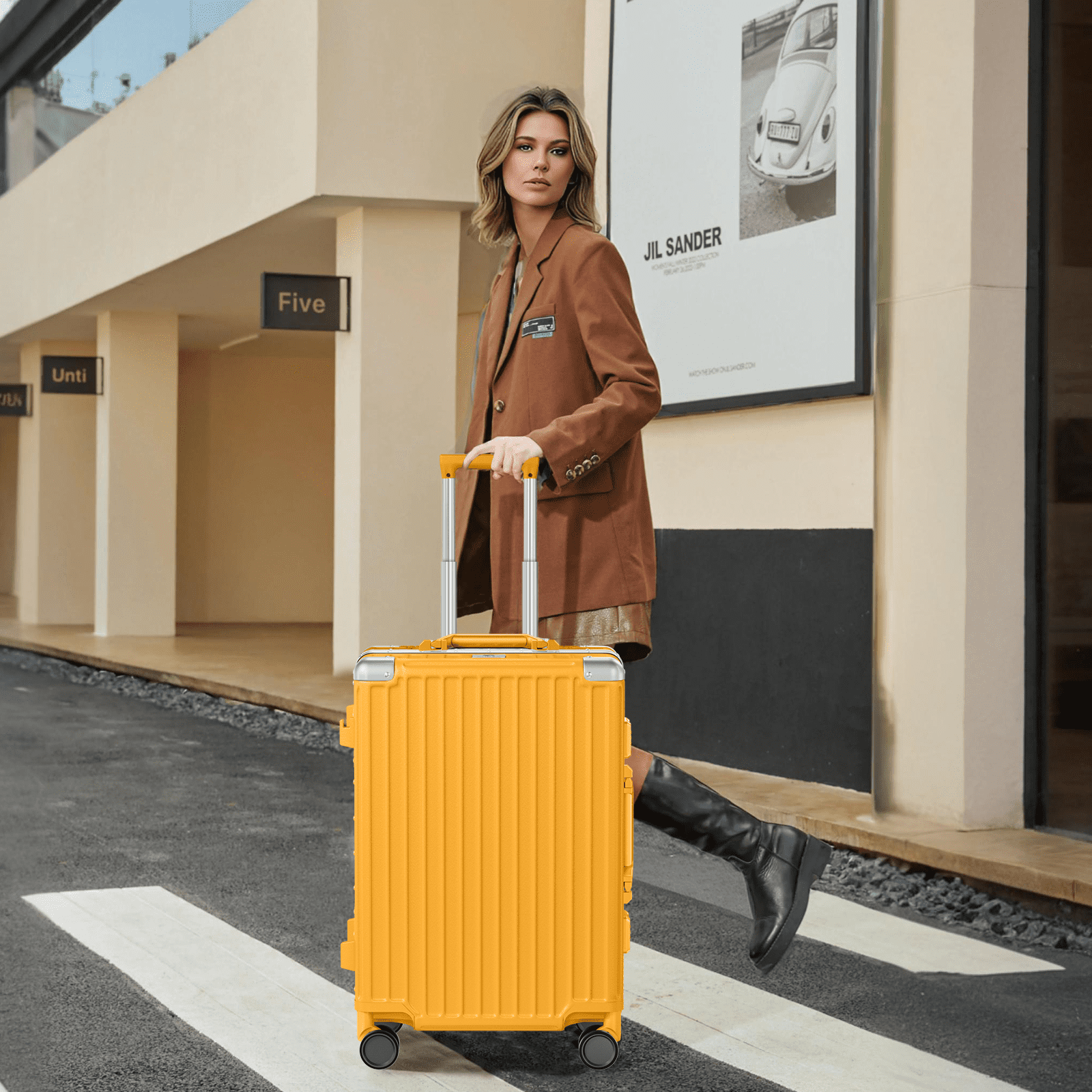 Luggage Aluminium Frame PC ABS Hardshell Suitcase with Spinner Wheels TSA Lock Zipperless Luggage 28 inch Orange