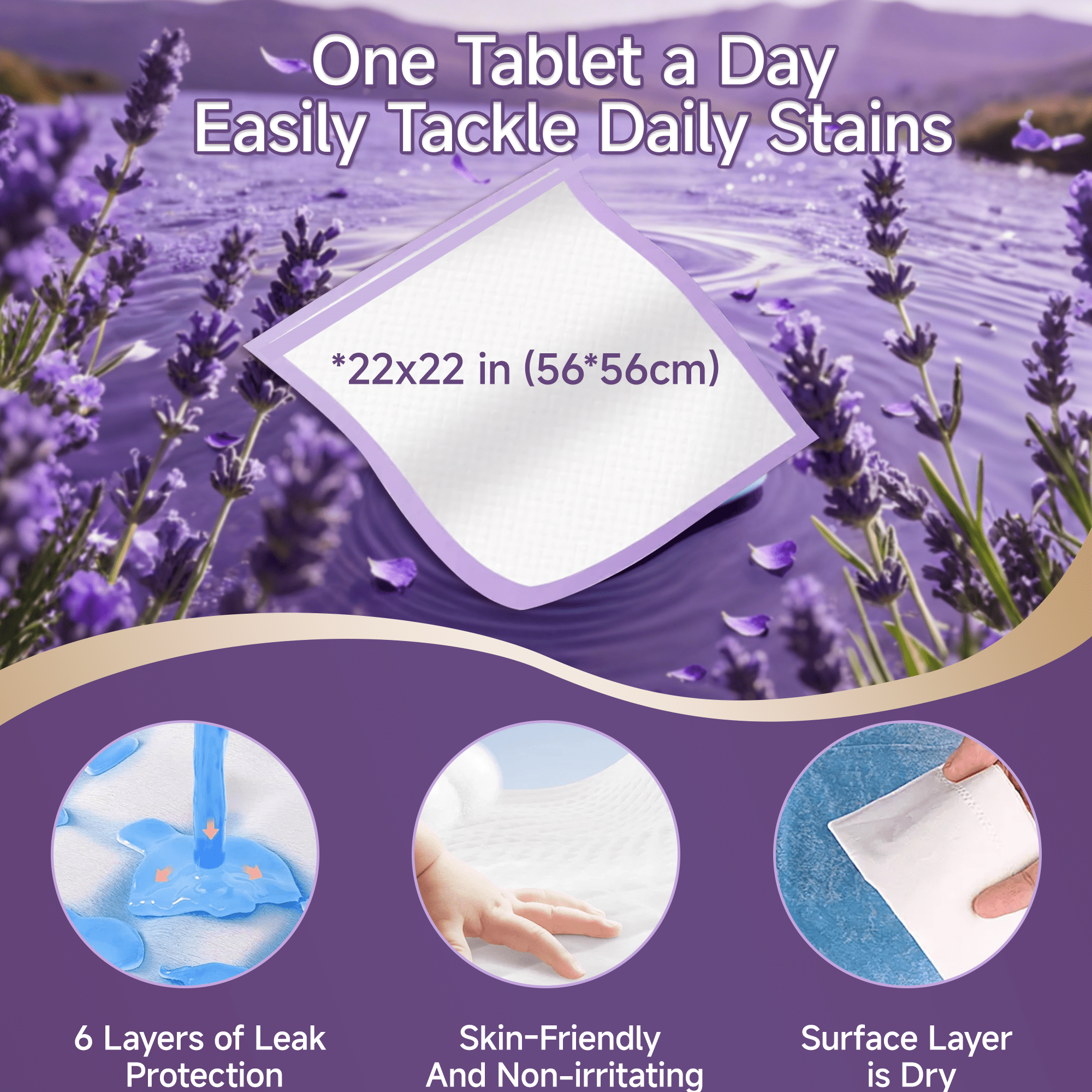 Woonono Puppy Pads Training Pads, Lavender,22 in x 22 in, 100 Count Disposable Dog Pee Pads