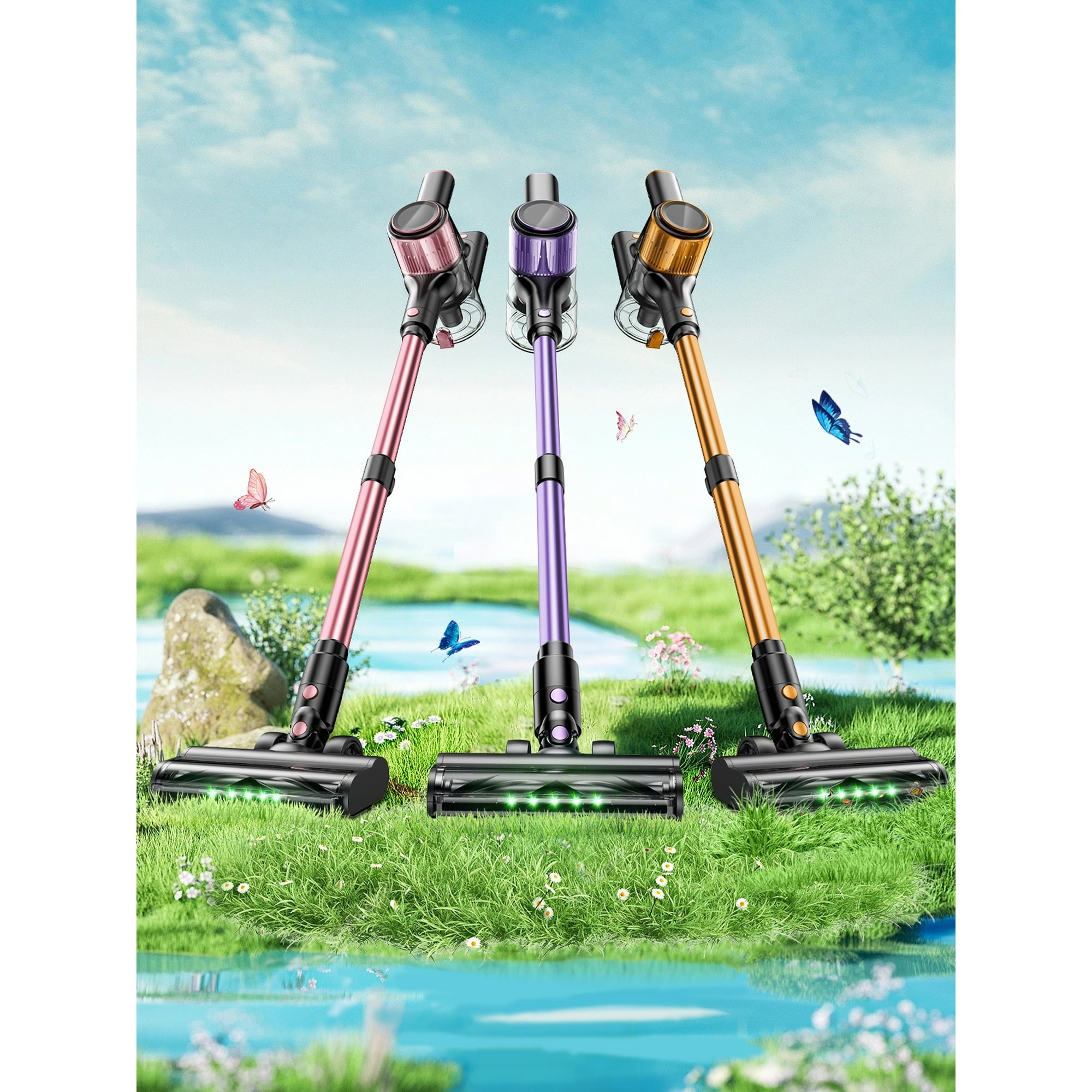 SUXIANGVAC Cordless Vacuum Cleaner, 40Kpa 8 in 1 Lightweight, Anti-Tangle Brush with Green Light, Violet