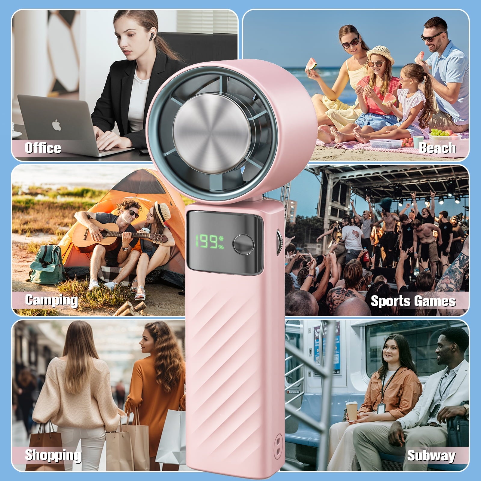 Juyafio Cutting-Edge Tech with 199 Speed Cooling Portable Small Fan&Handheld Fan,Foldable Desktop Fan,4000mAh, USB Rechargeable And Quiet Personal Fan For Home, Office, Travel & Outdoor Use (Pink)
