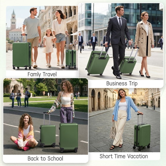 Luggage Sets 4 Piece Carry on Luggage with Spinner Wheels Hardshell Durable Suitcase with TSA Lock 14 20 24 28 inch Green