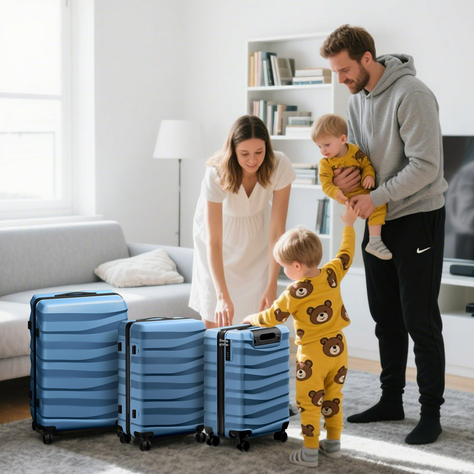 Luggage Sets 3 Piece Lightweight Luggage with Spinner Wheels ABS Travel Suitcase with TSA Lock 20 24 28 inch Carry on Luggage Blue