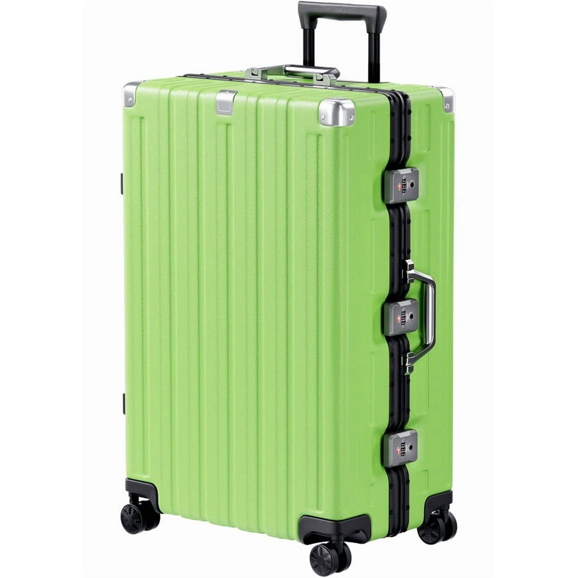 Checked Luggage Aluminum Frame Suitcase with Wheels PC ABS Hardside Zipperless with TSA Lock 28 Inch Green